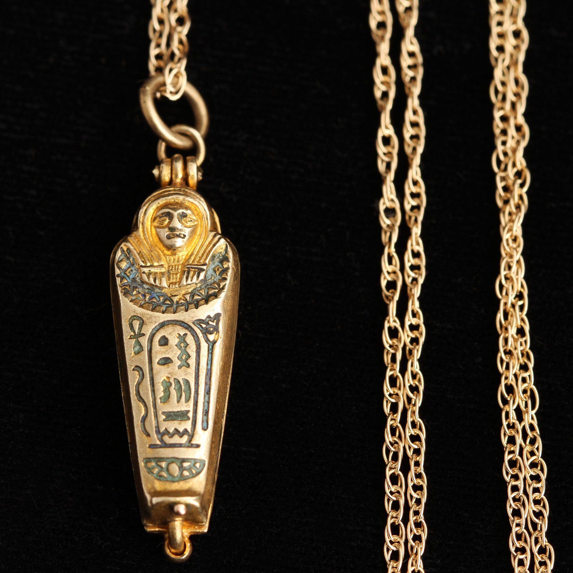 Egyptian Revival Brass Sarcophagus Necklace