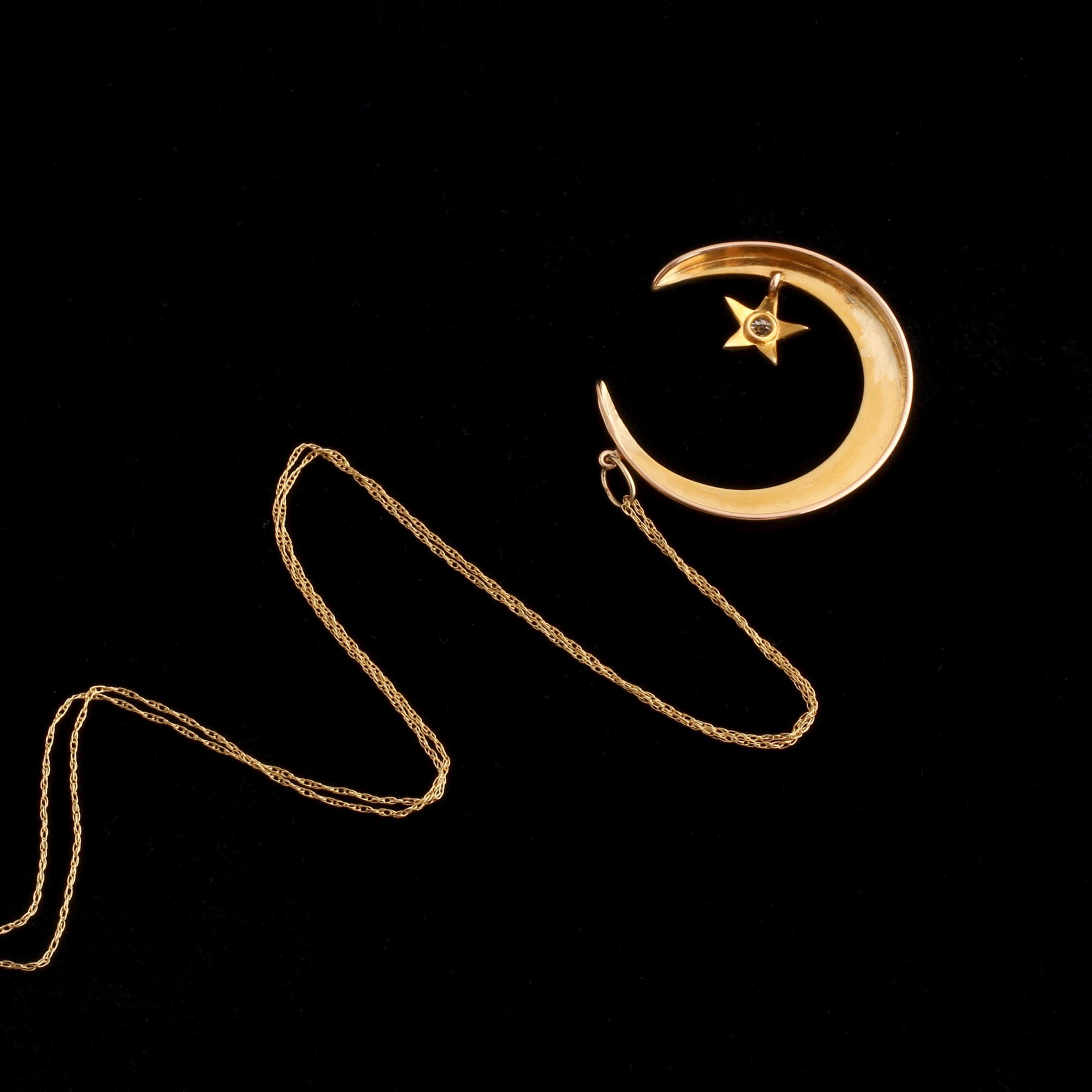 Detail of Victorian Pearl Moon & Diamond Star Necklace