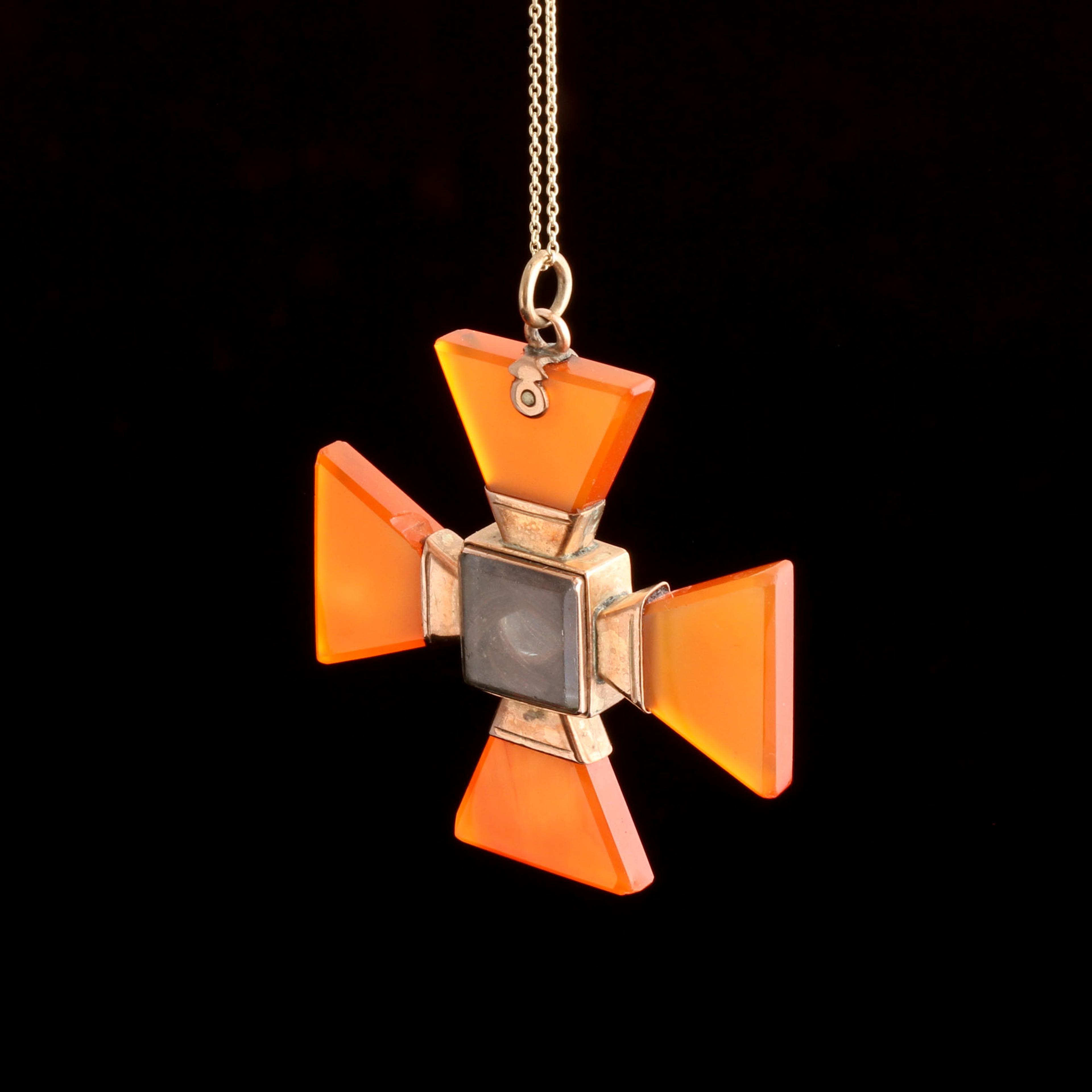 Early Victorian Carnelian Cross Locket Necklace