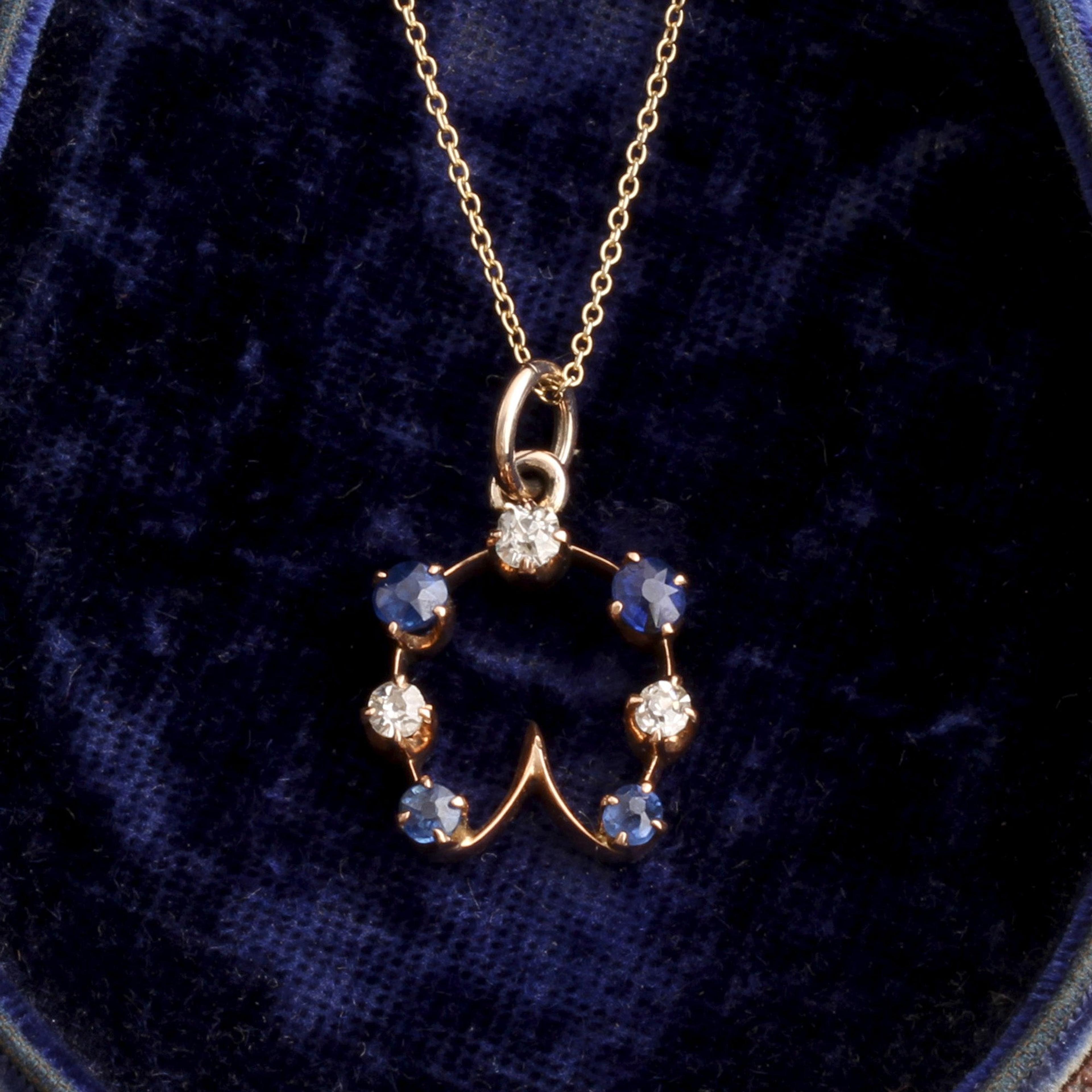 Edwardian Diamond & Sapphire Horseshoe Pendant