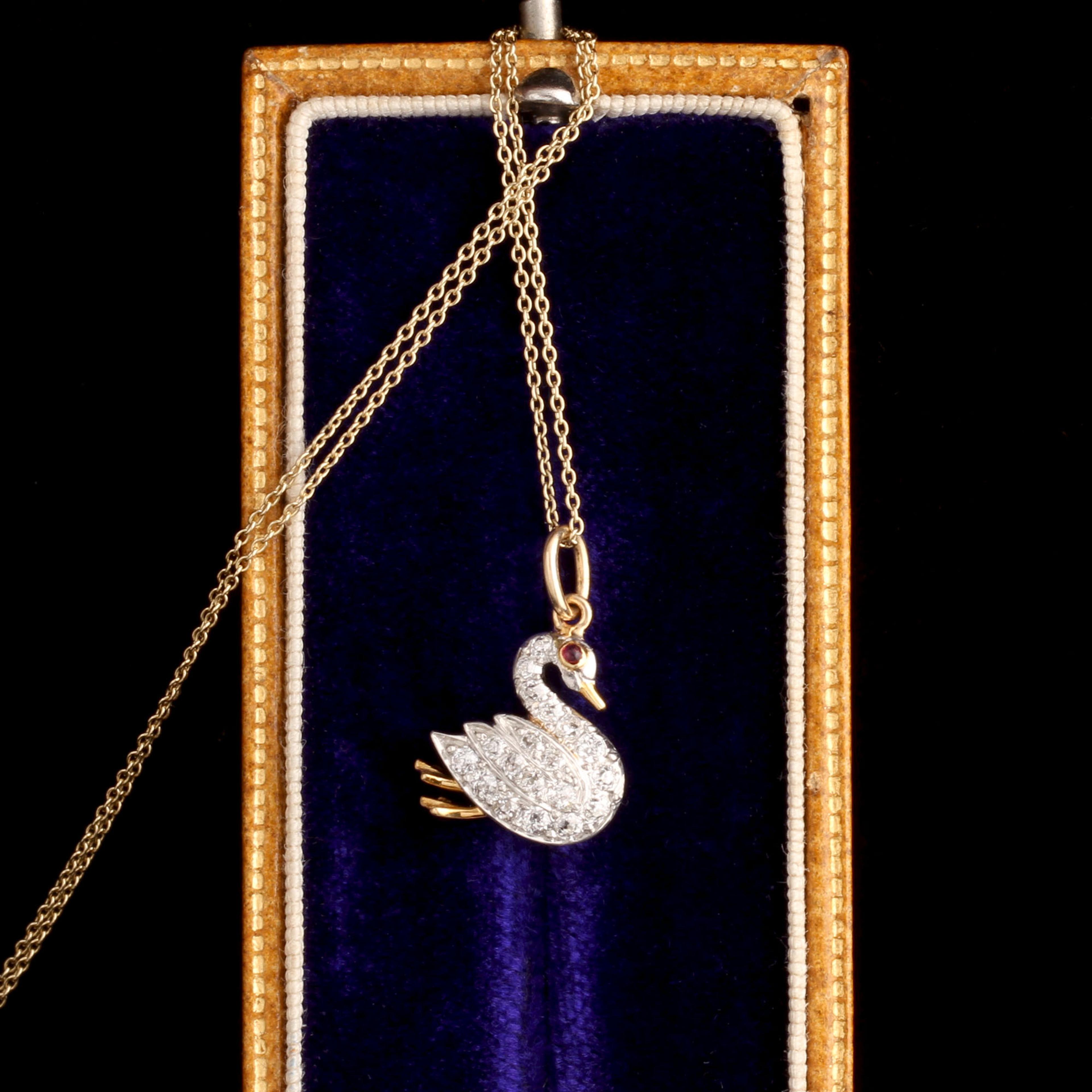 Edwardian Diamond & Ruby Swan Pendant