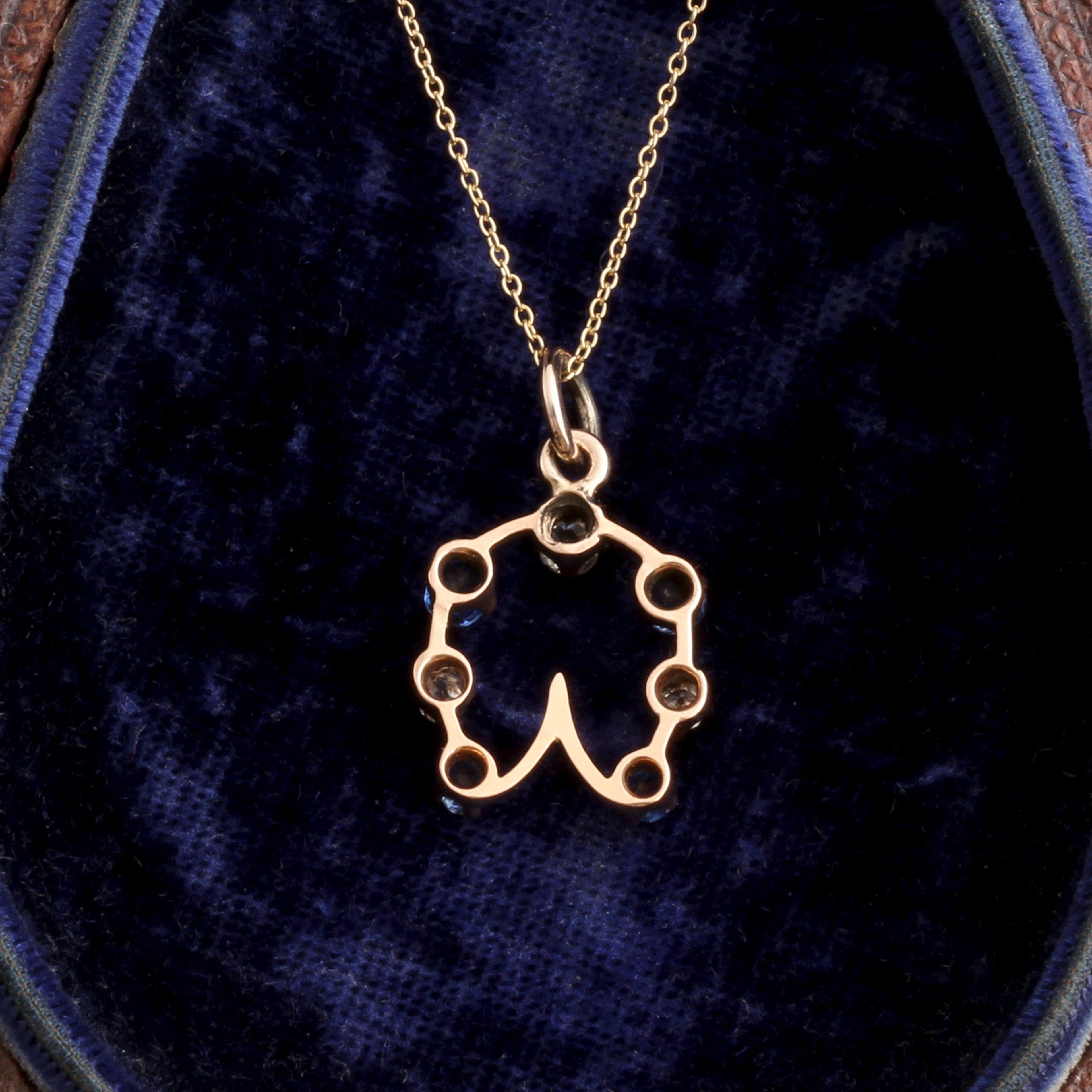 Back Detail of Edwardian Diamond & Sapphire Horseshoe Pendant