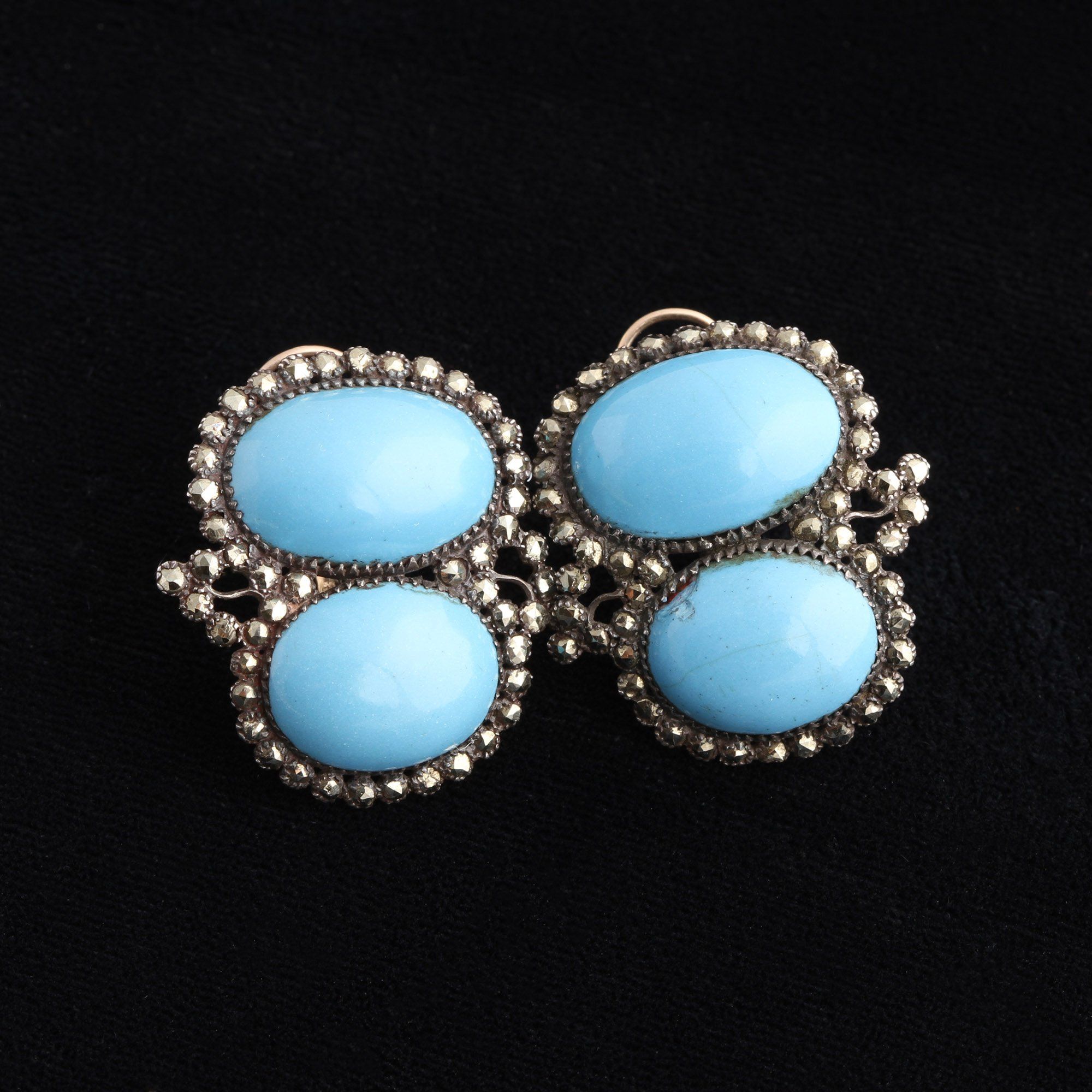 Queen Anne Turquoise Paste & Pyrite Earrings