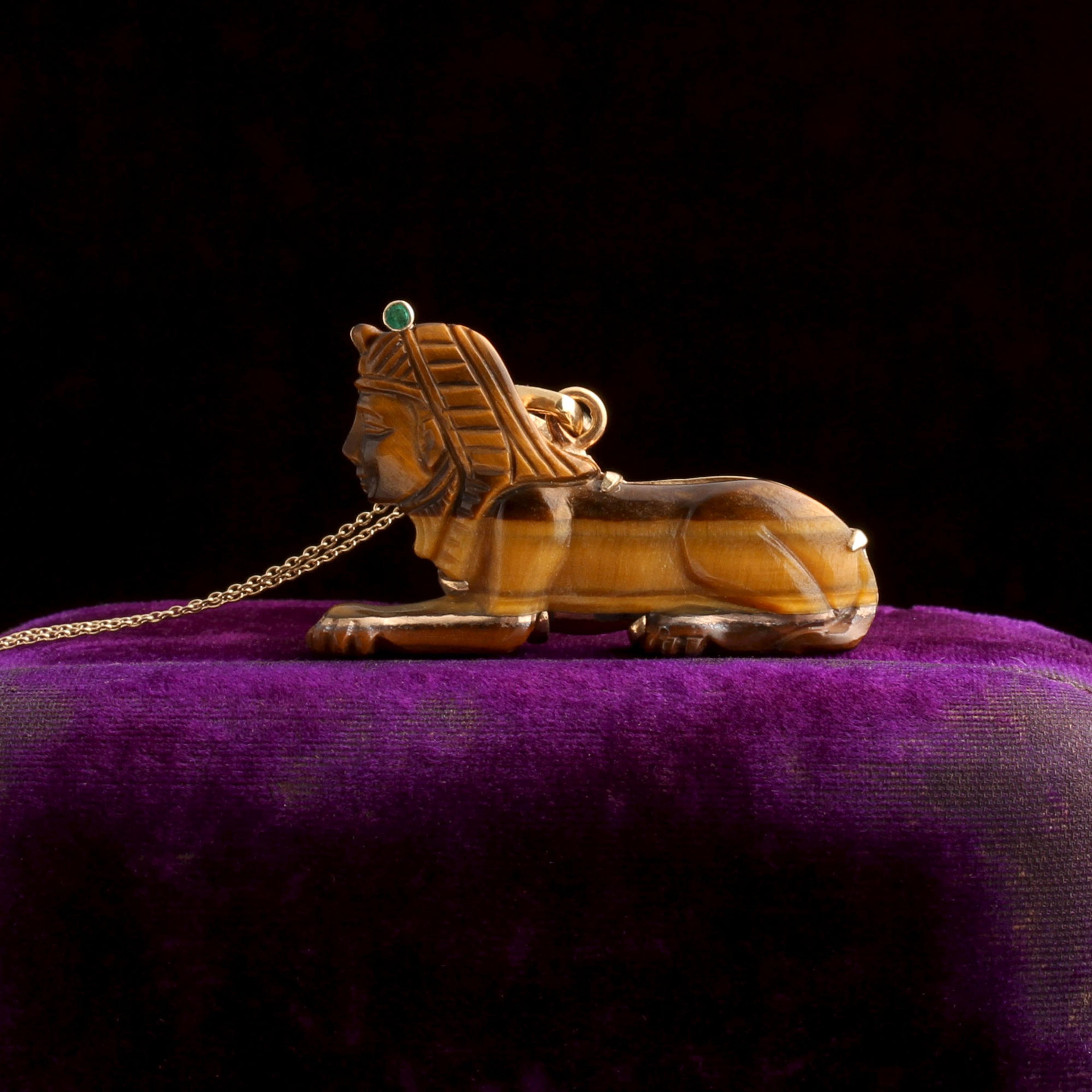 Egyptian Revival Tiger's Eye Sphinx Necklace