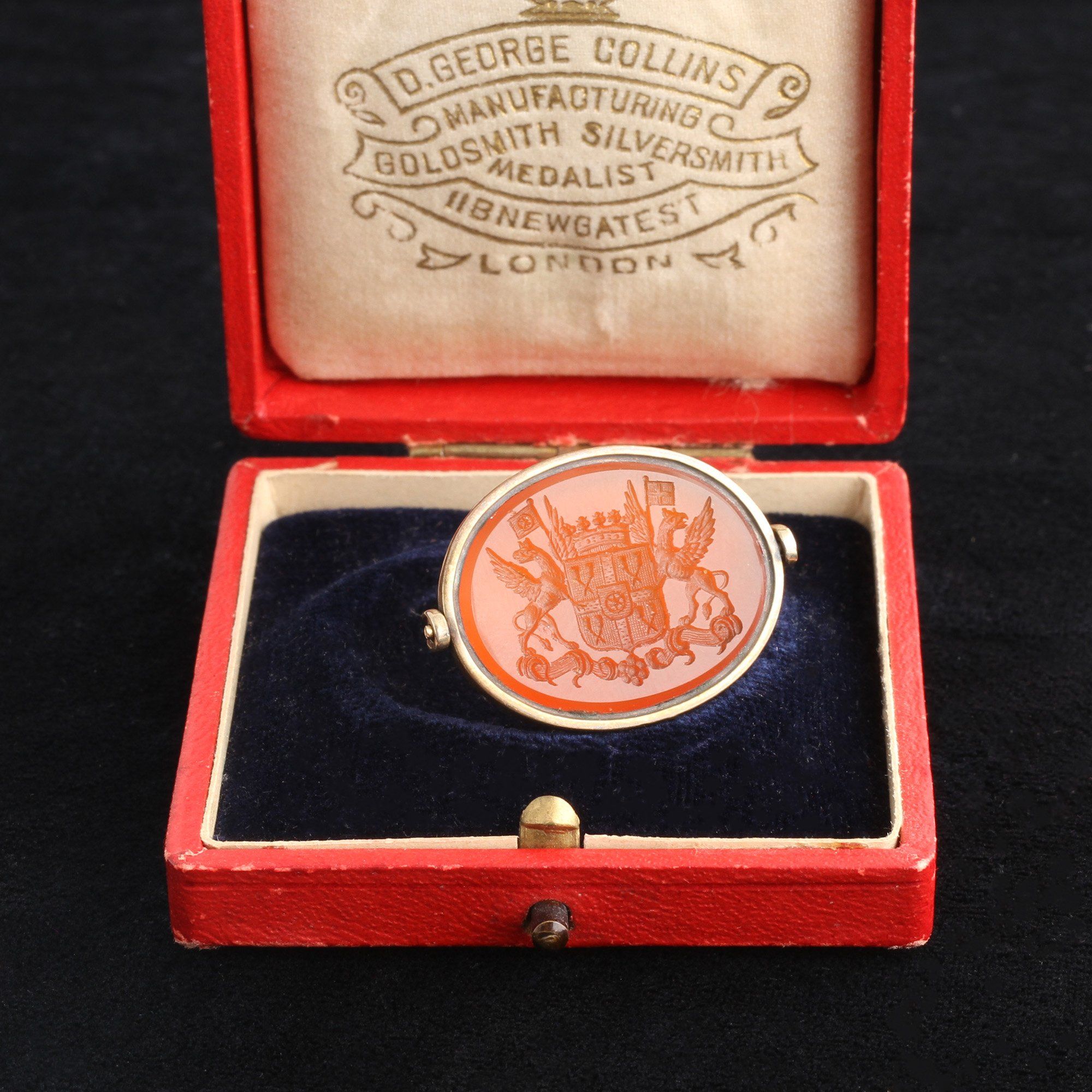 Georgian Carnelian Coat of Arms Swivel Fob