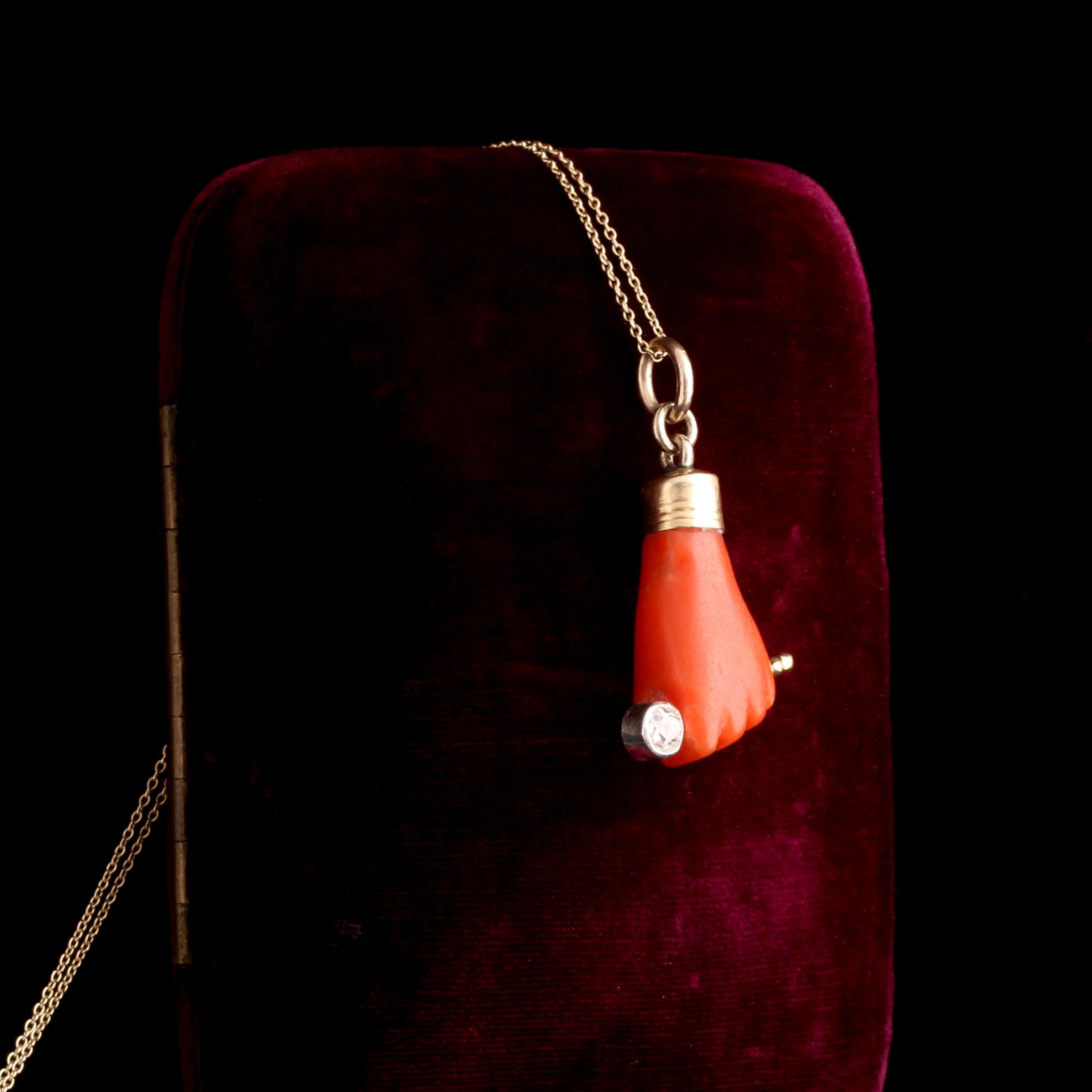 Victorian Coral Fist & Diamond Necklace
