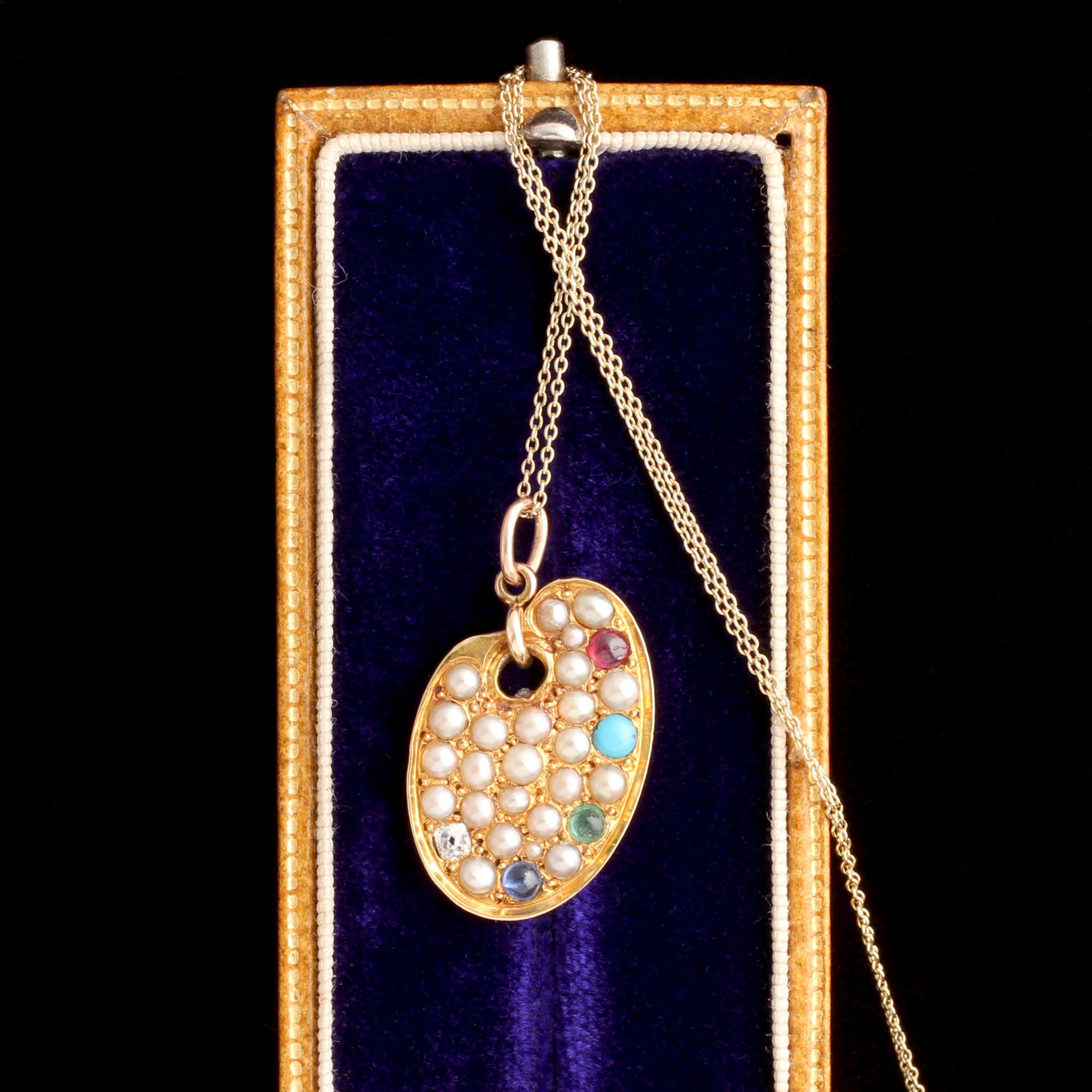 Detail of Edwardian Pearl & Gemstone Palette Necklace