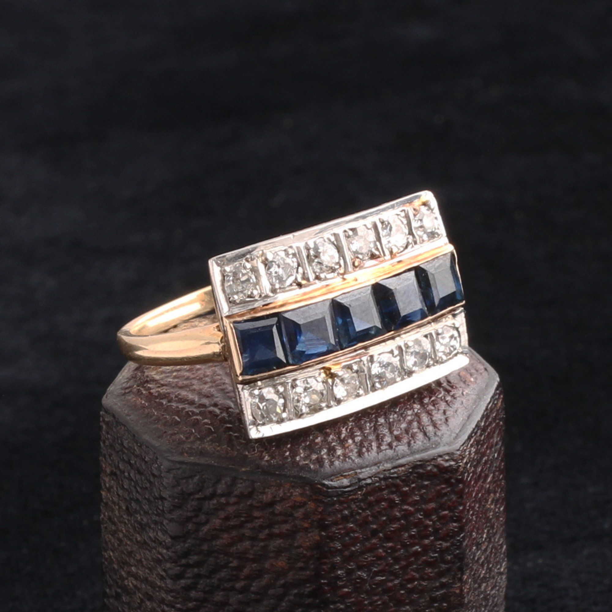 Art Deco Diamond and Sapphire Stripes Ring