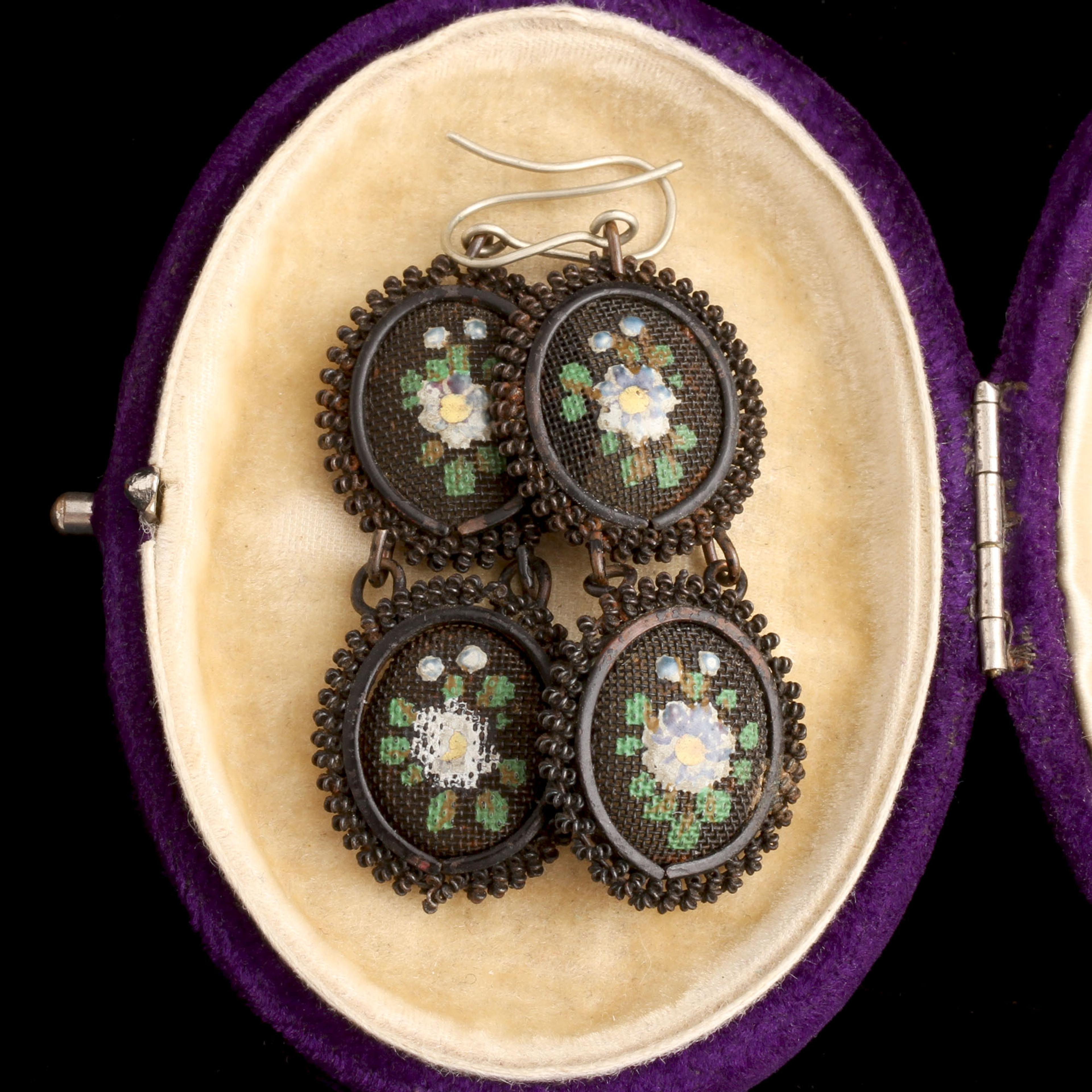 Early 19th Century Silesian Iron Painted Flower Earrings
