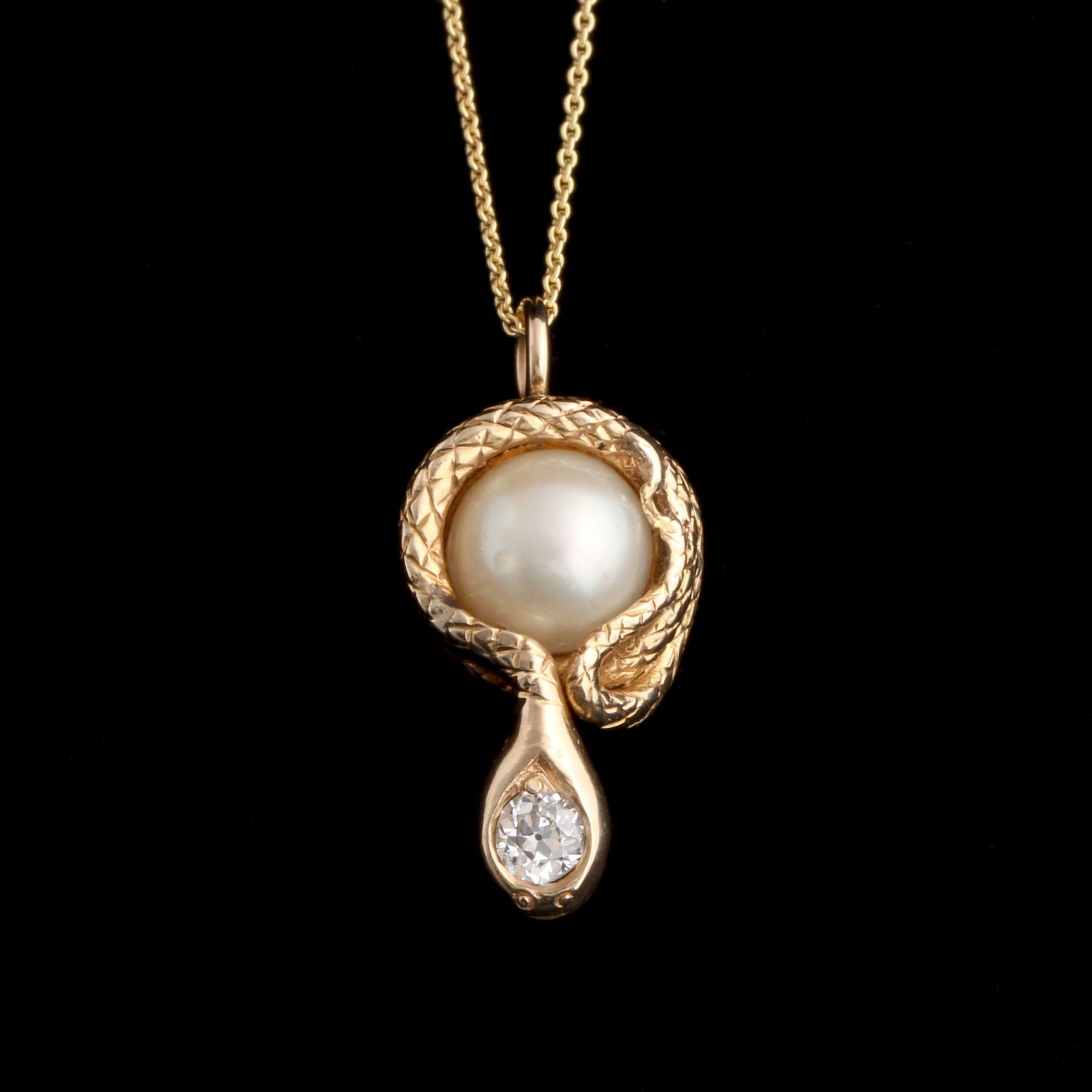 Victorian Pearl & Diamond Snake Necklace