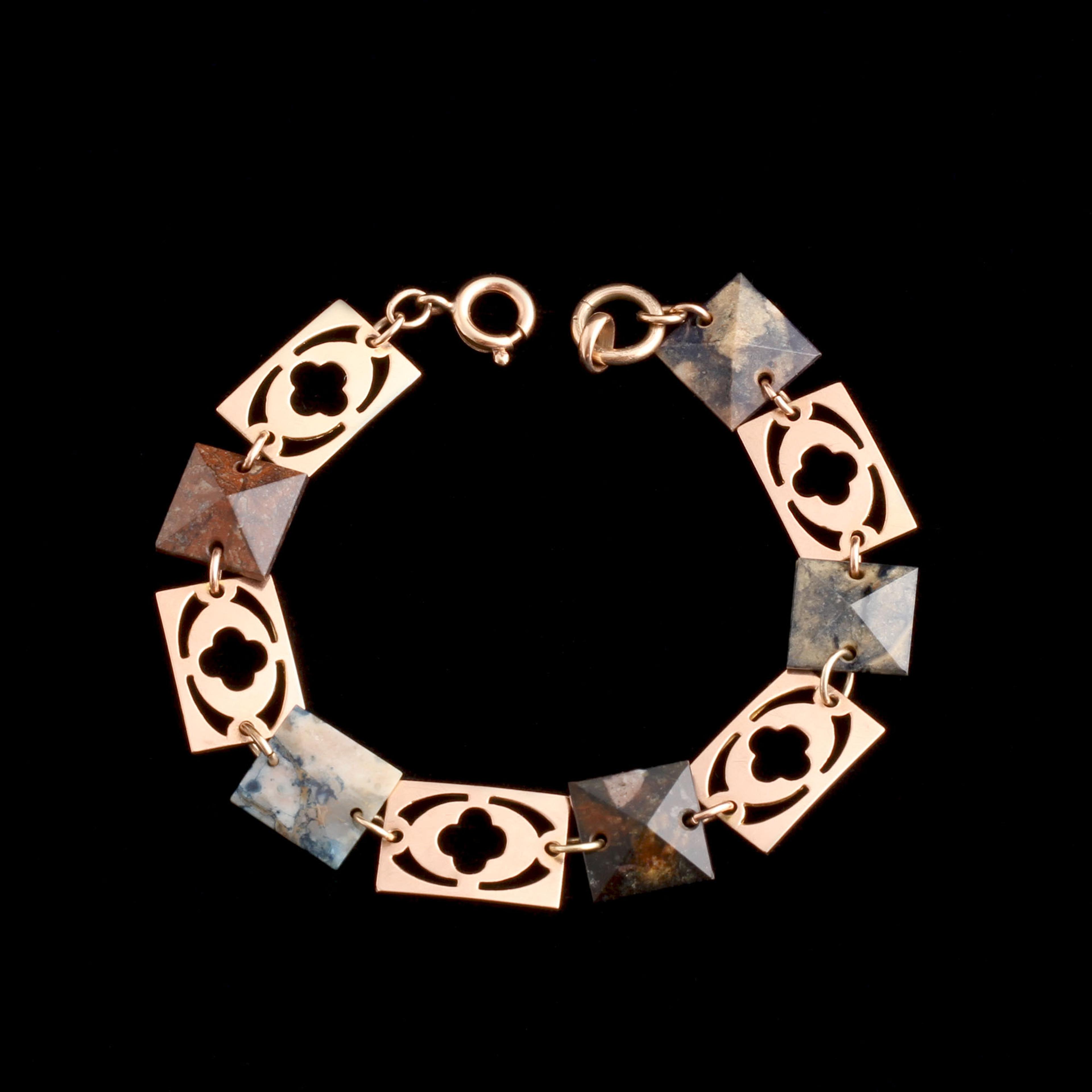 Edwardian Quatrefoils & Jasper Pyramids Panel Link Bracelet