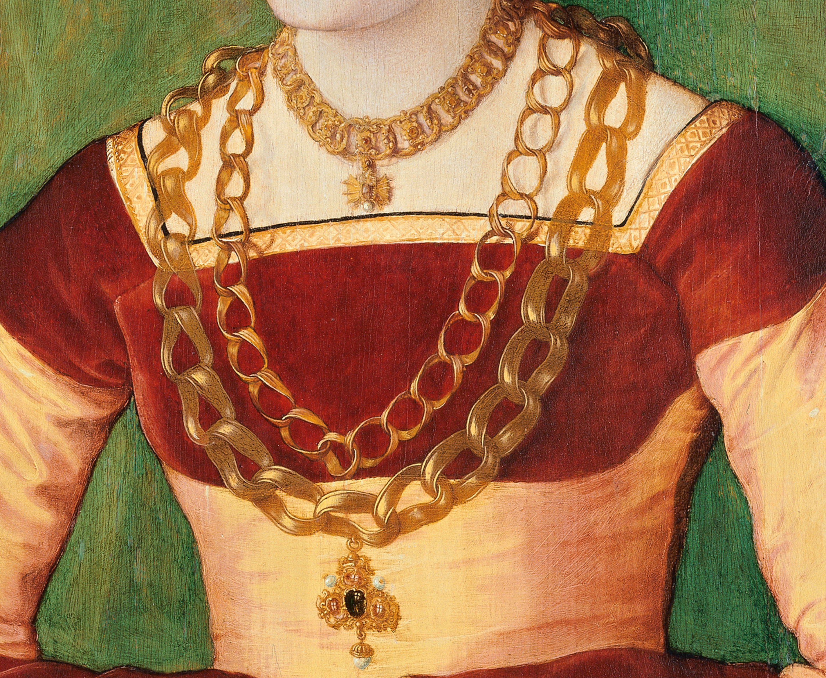 The two bottom chains are cable chains. Ursula Rudolph by Barthel Beham, 1528.
