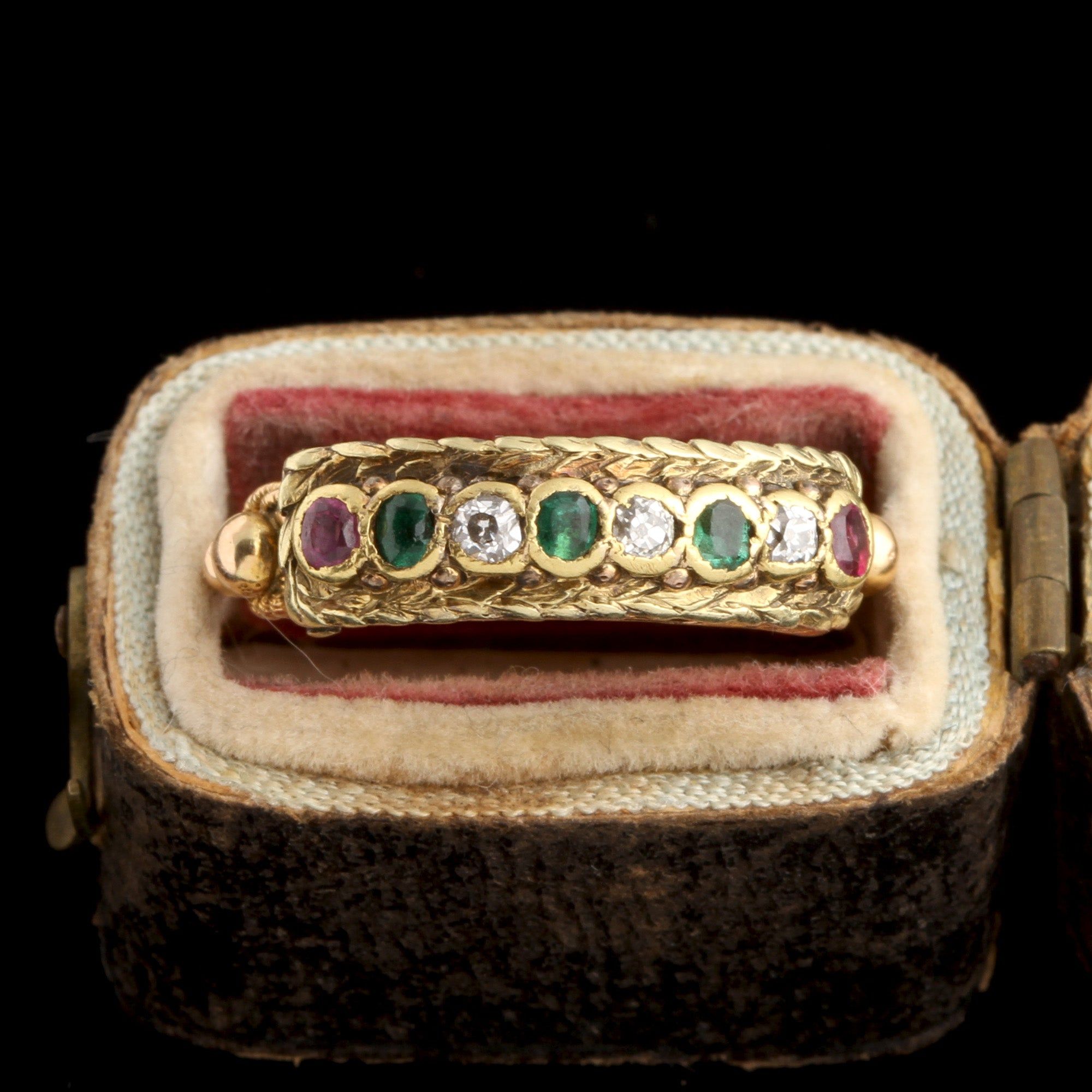 Victorian Emerald, Diamond & Ruby Locket Ring