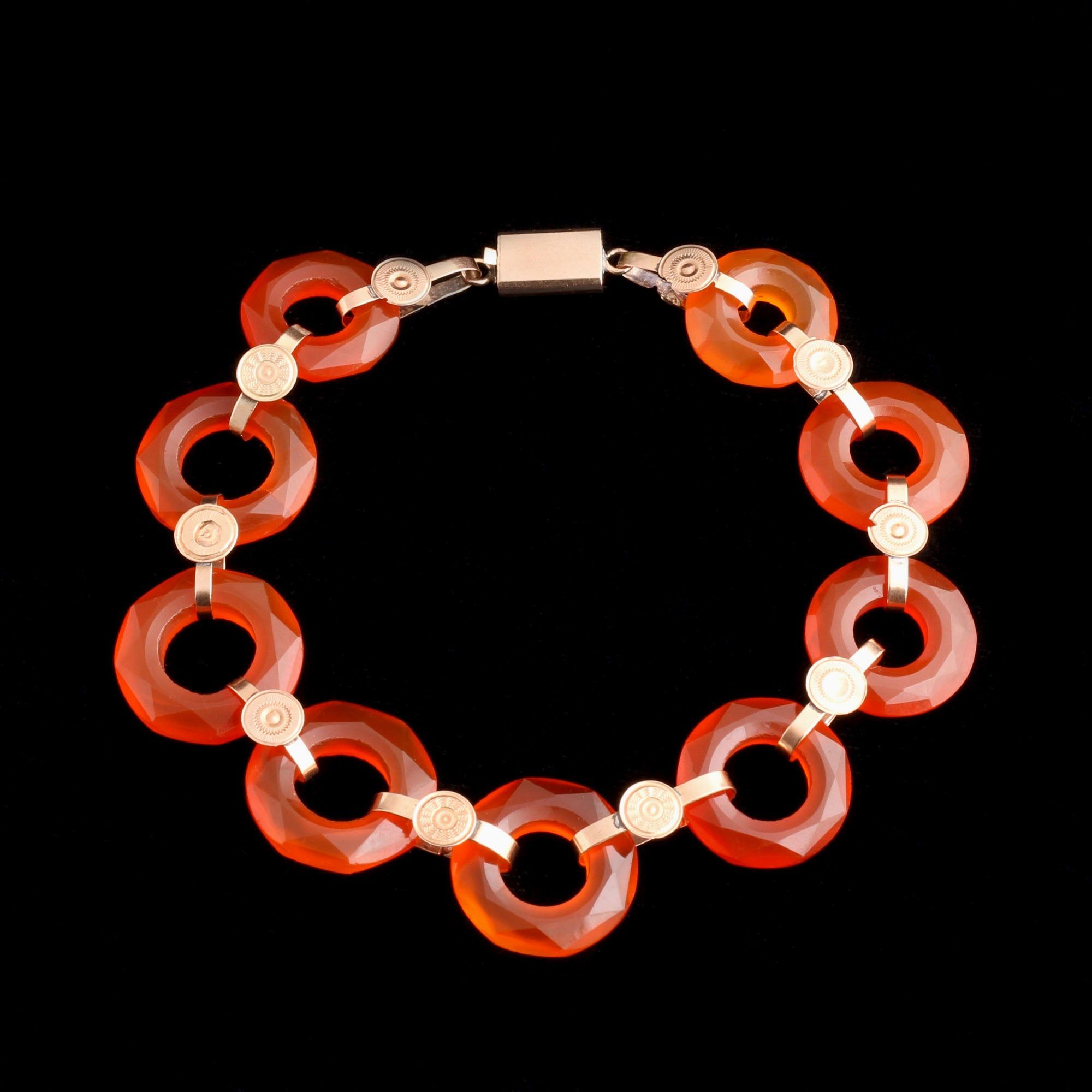 Mid 19th Century French Faceted Carnelian Bracelet