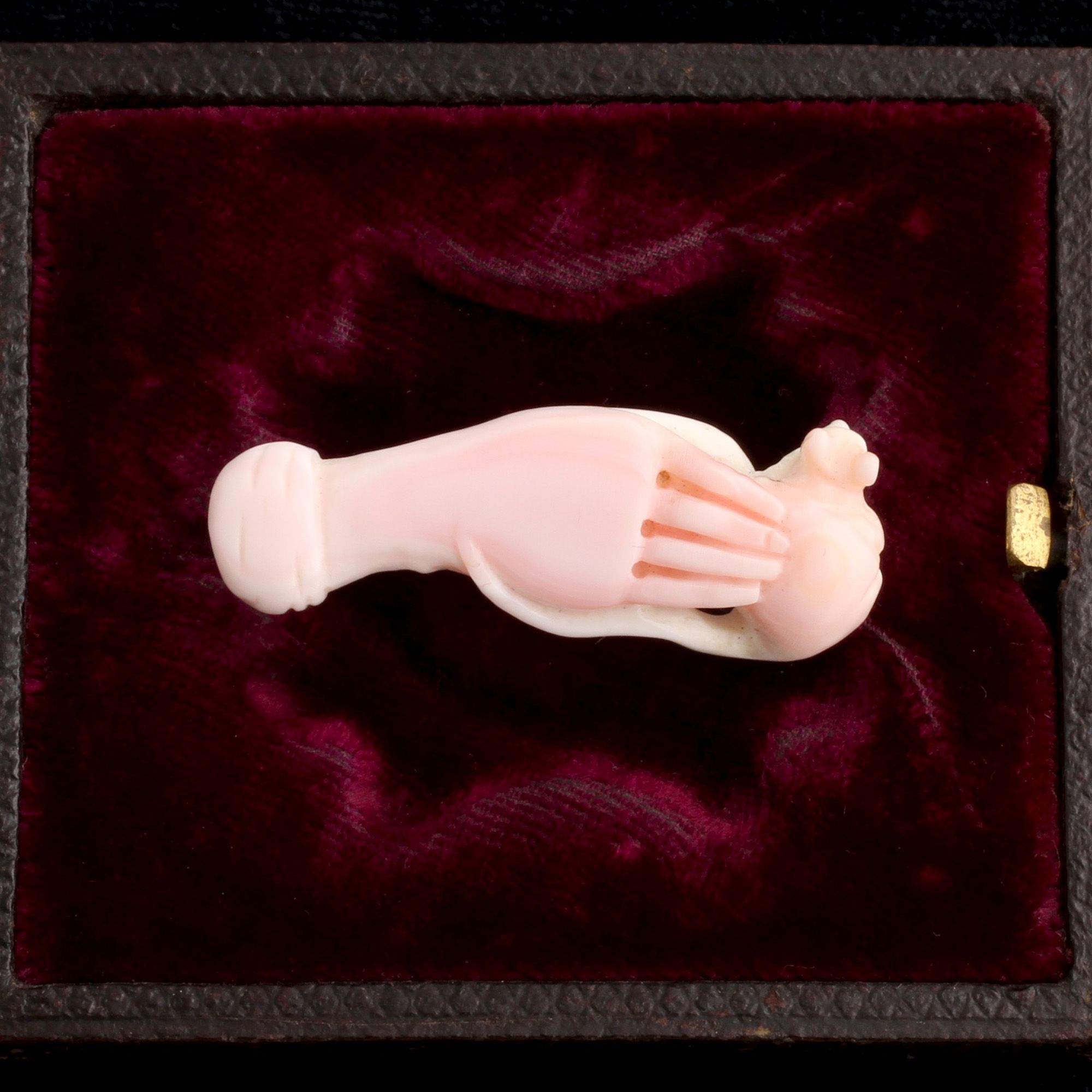 Victorian Hand with Mouse Coral Brooch