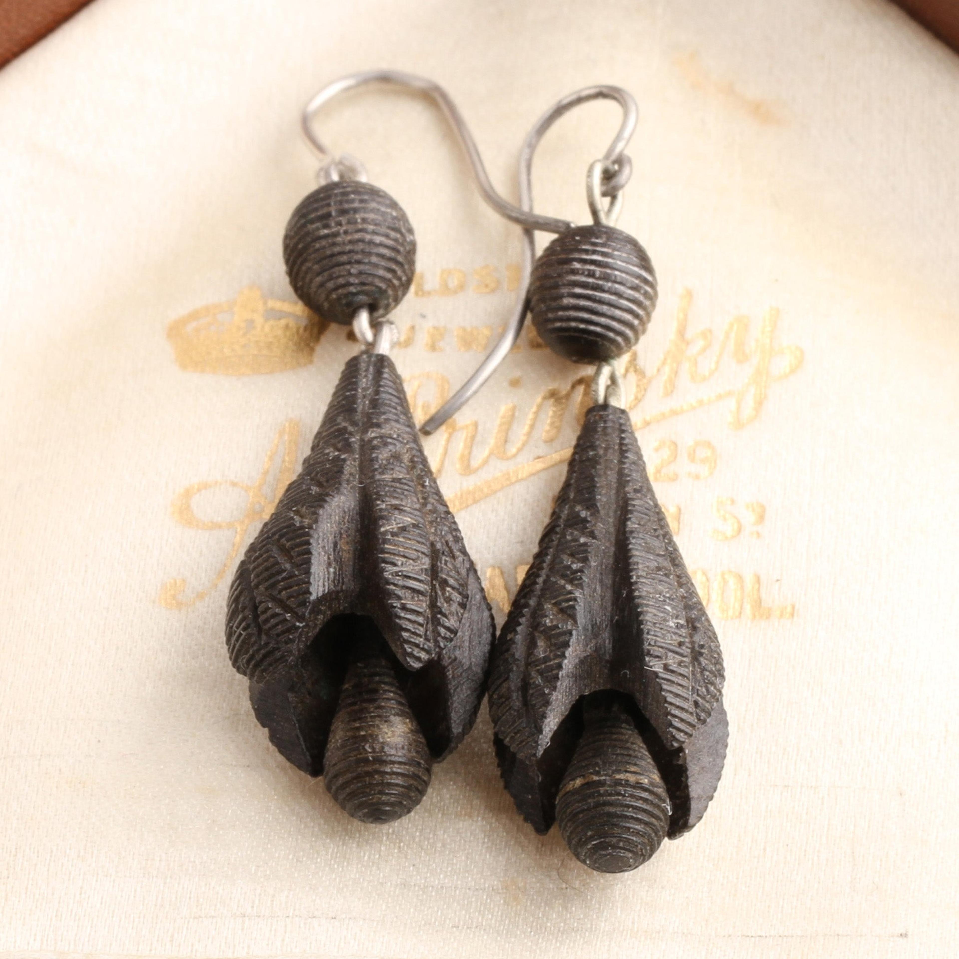 Victorian Bog Oak Bluebell Earrings