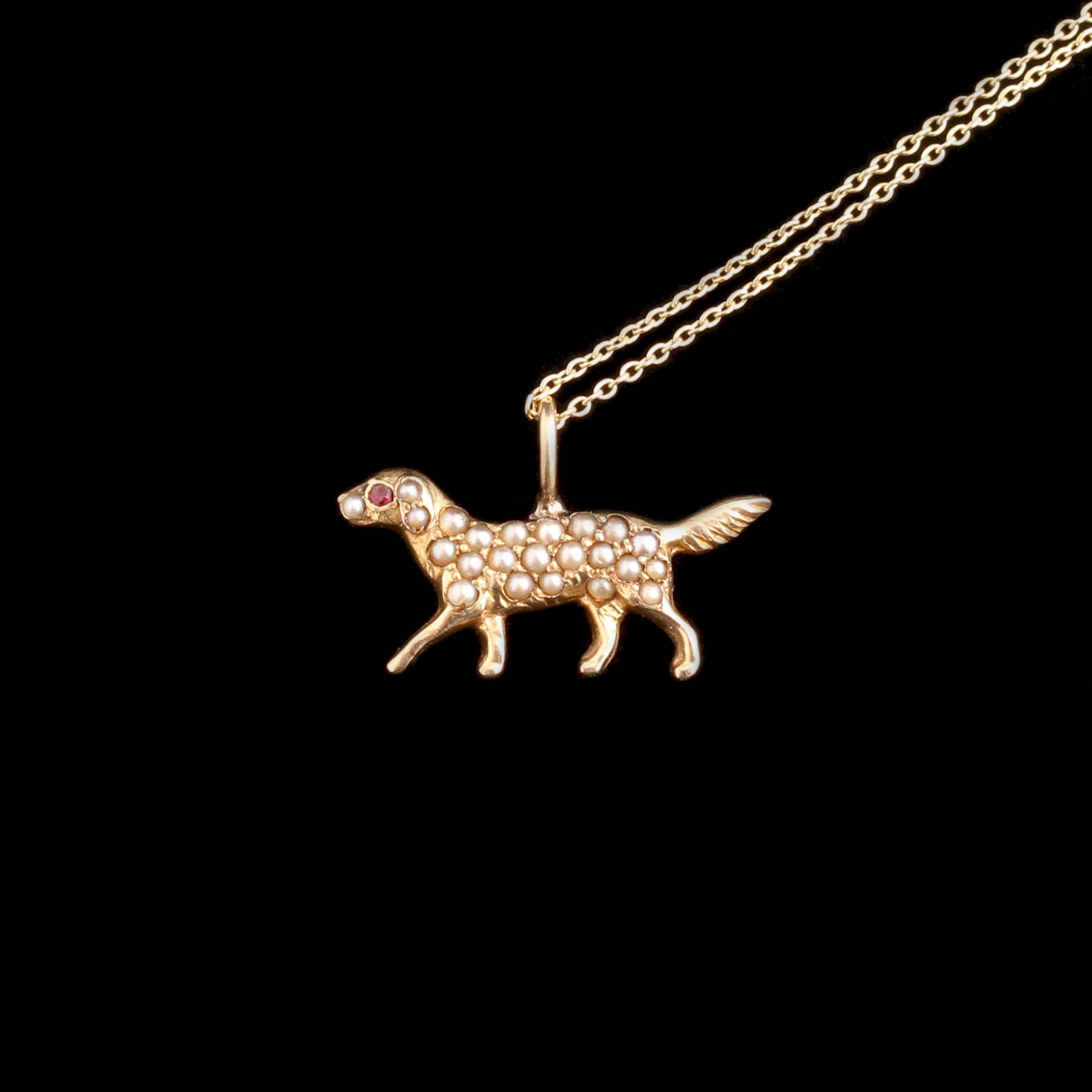 Victorian Pearl & Ruby Dog Necklace