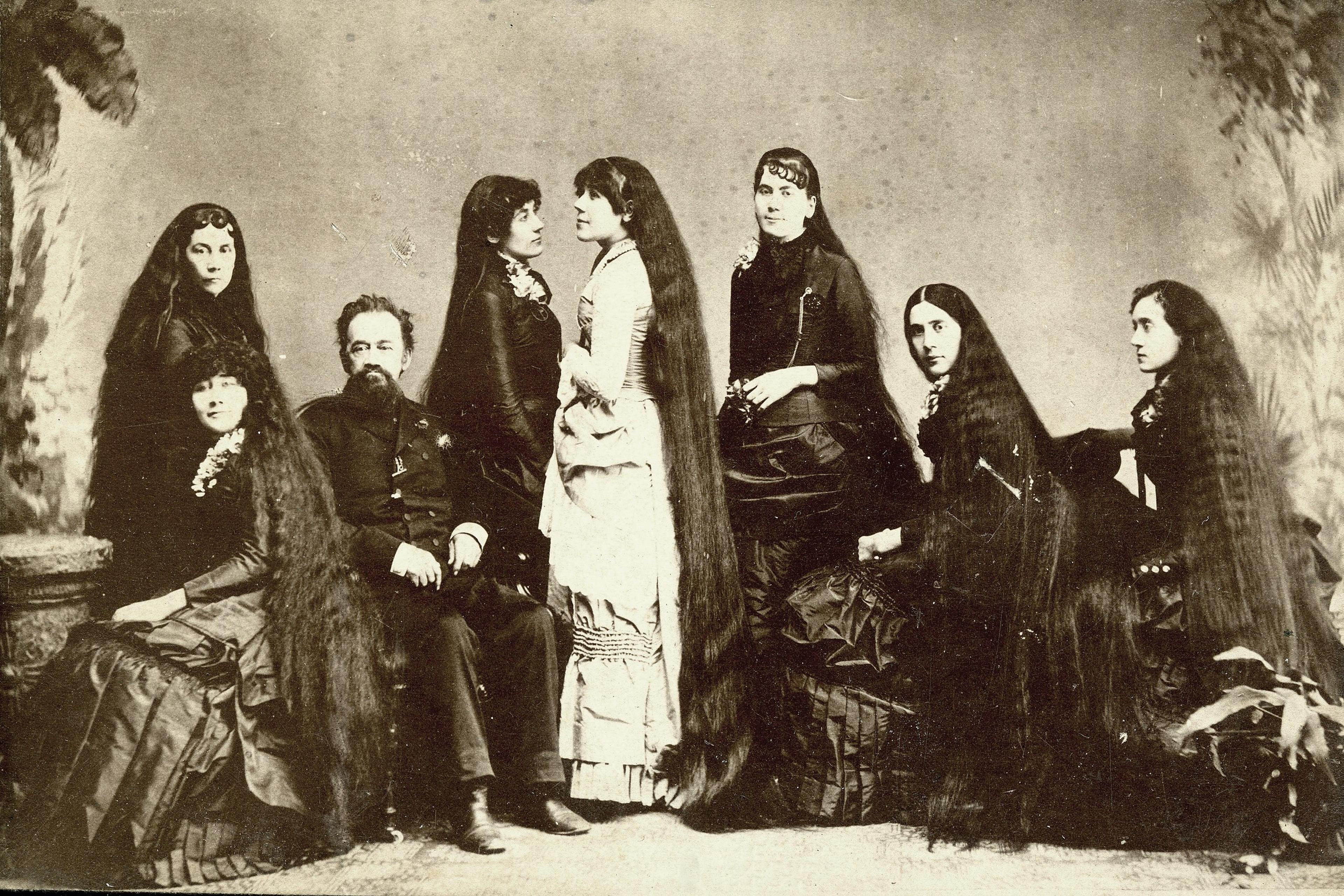 The Seven Sutherland Sisters were a sister act sing group. They performed with Barnum and Bailey's from the early 1880s to the 1900s. Their father capitalized on the public's fascination with their hair by creating a line of hair care products.