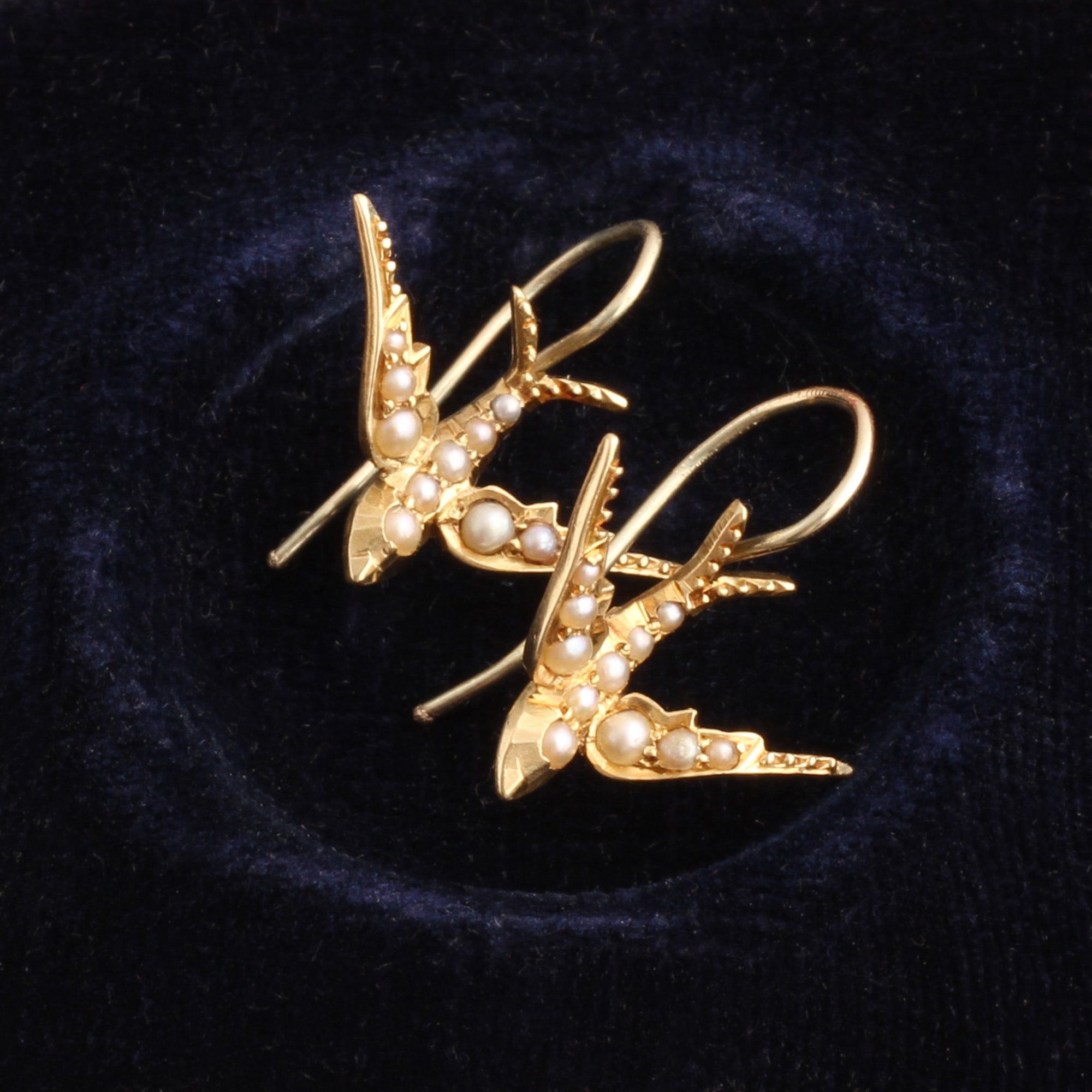 Edwardian Seed Pearl Swallow Earrings