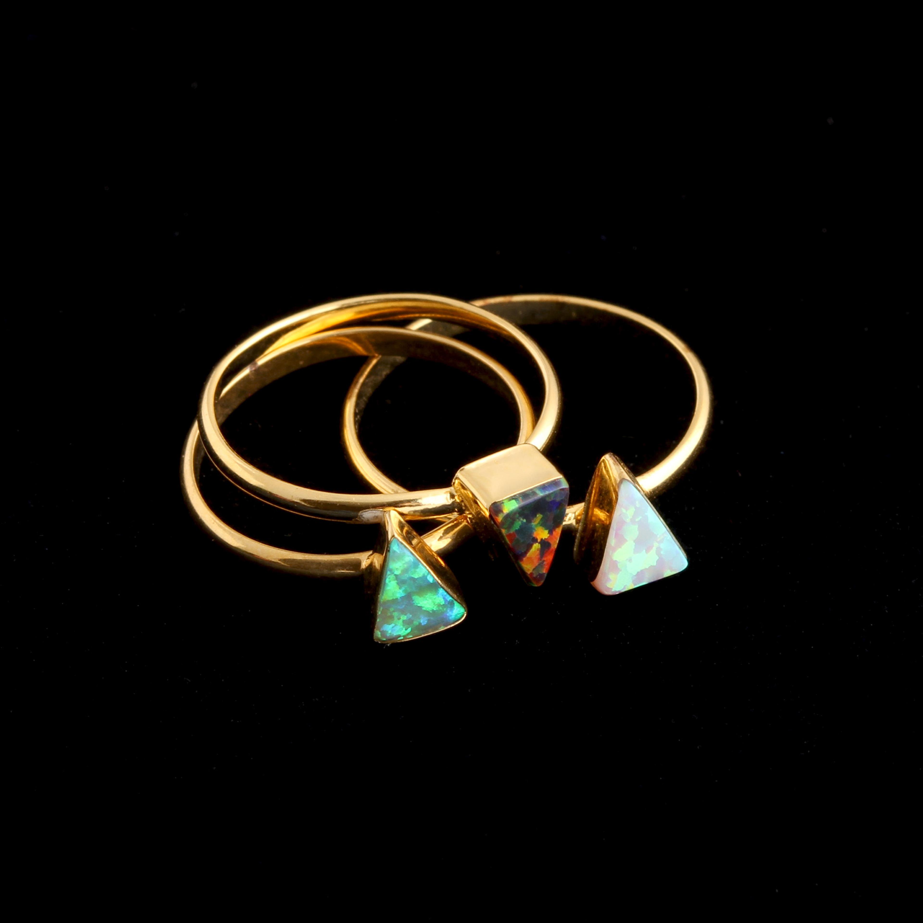 Golden Isosceles Opal Rings