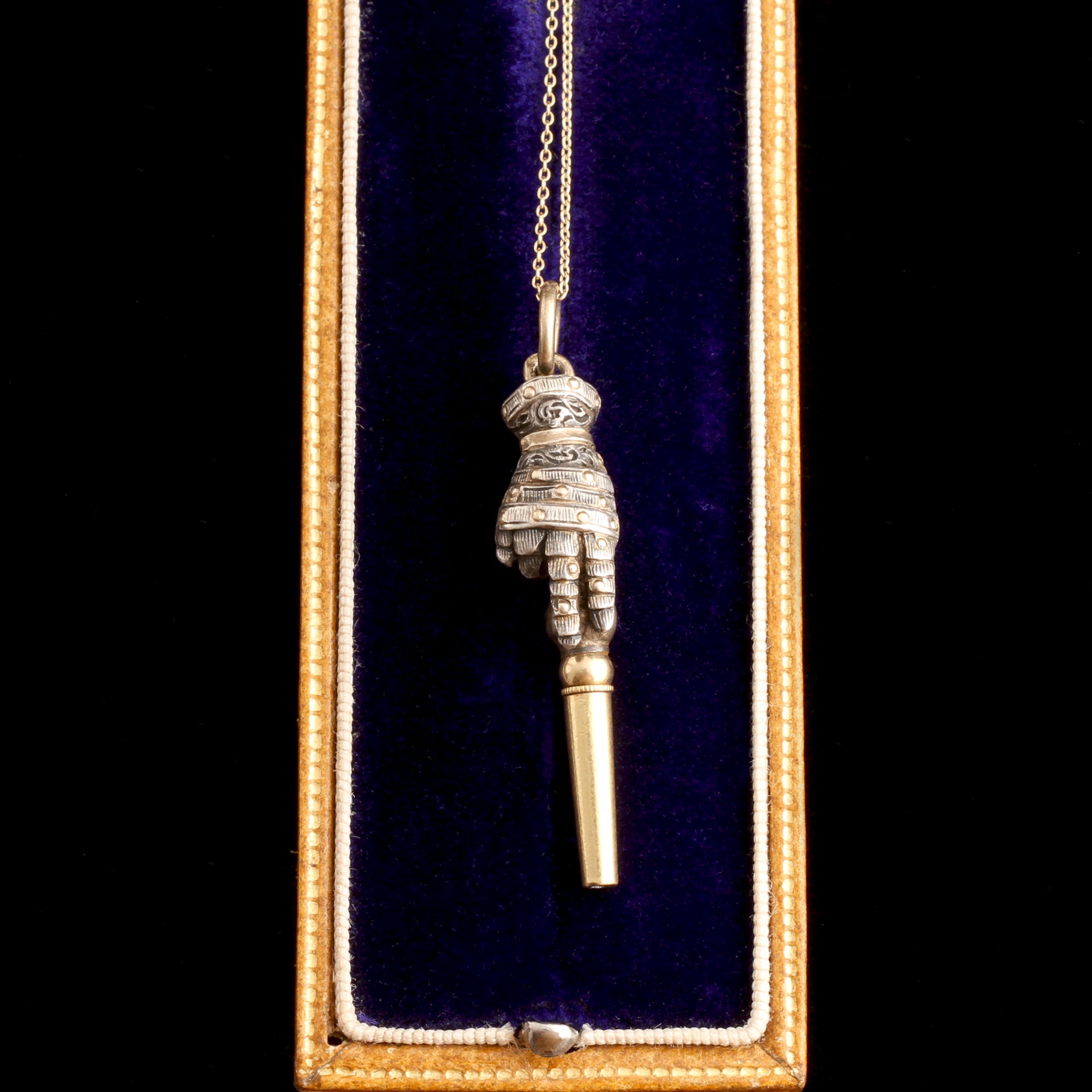 Victorian Knight's Hand Watch Key Necklace