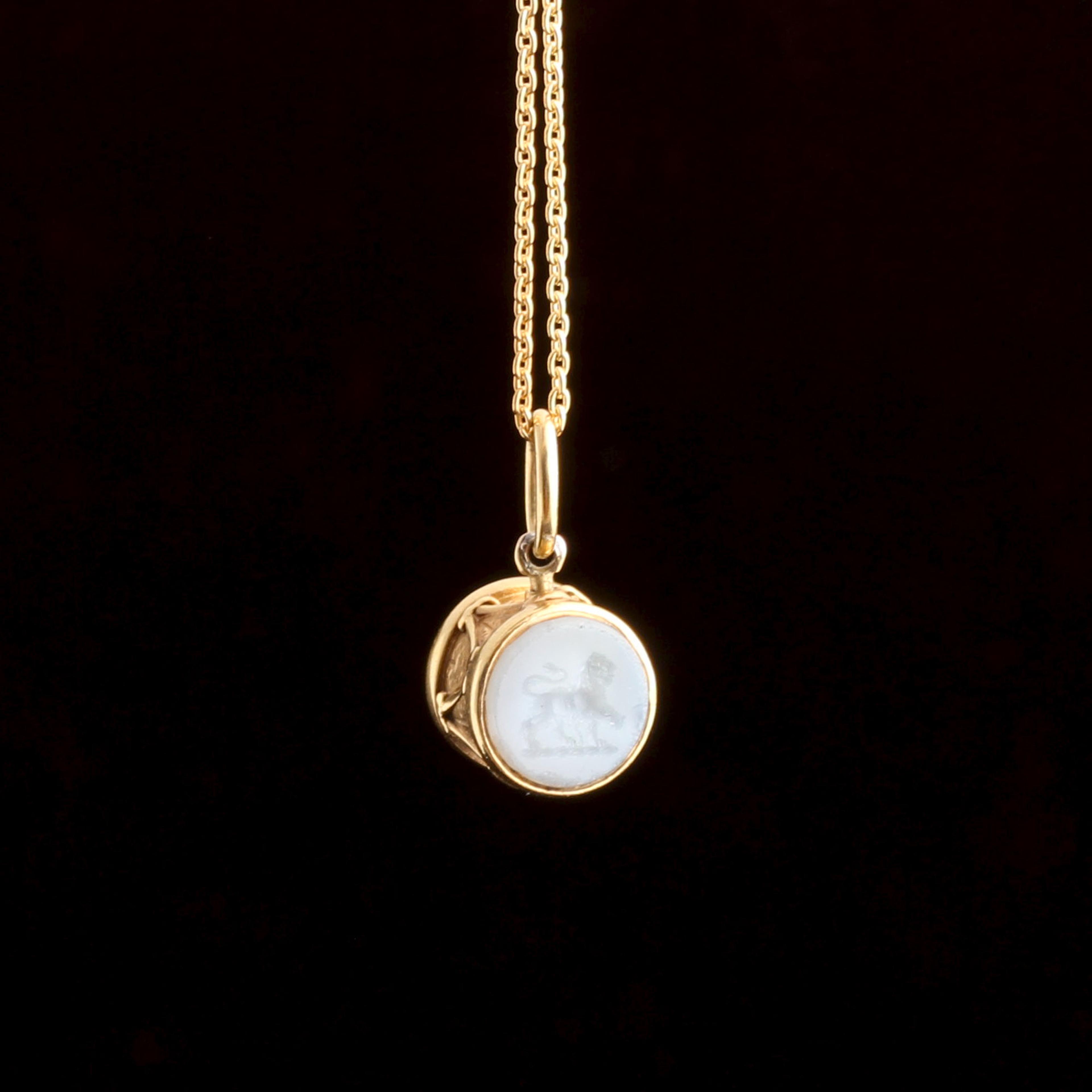 Detail of Victorian "LW" Cipher & Lion Passant Drum Seal Necklace