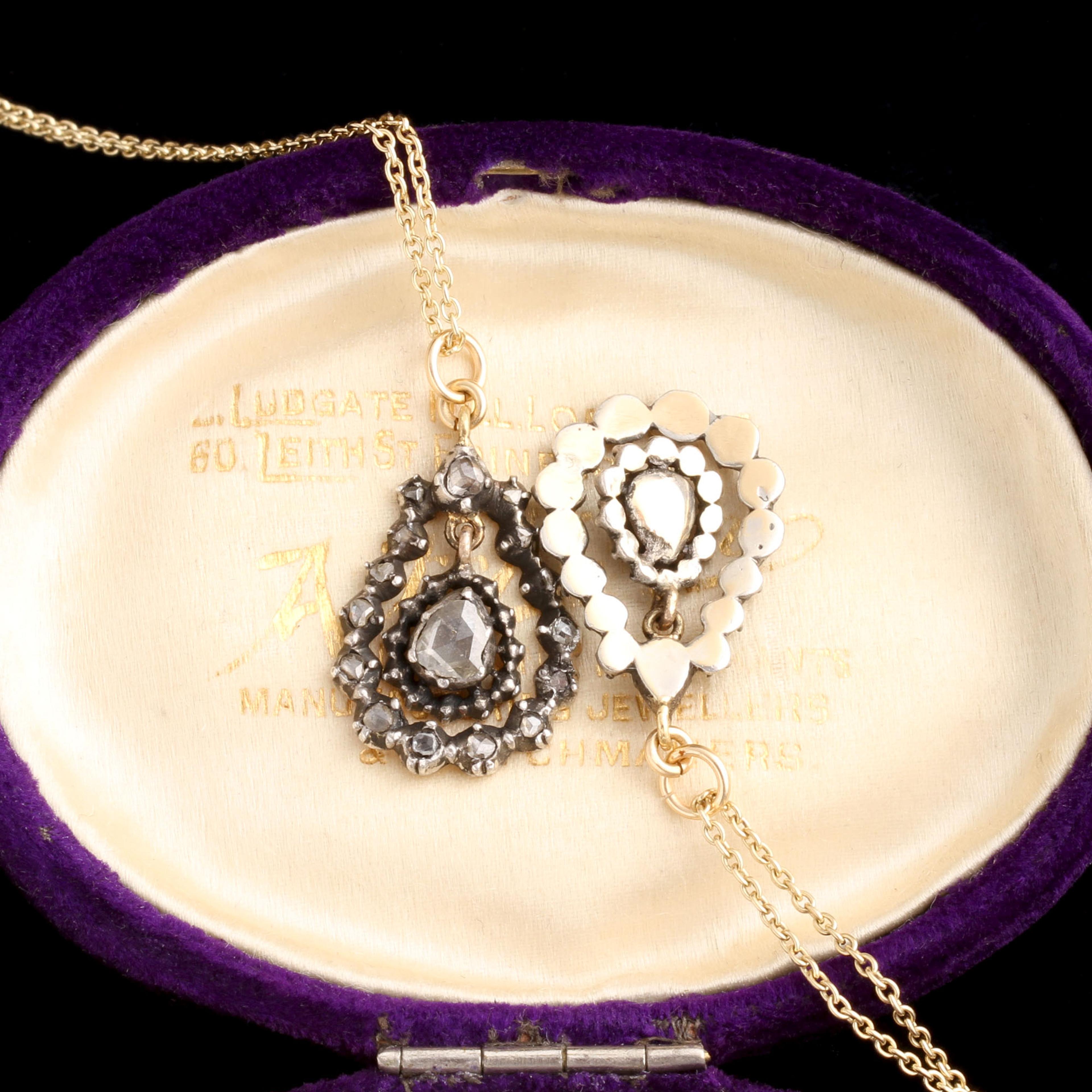 Early 19th Century French Lyre-Shaped Diamond Pendants