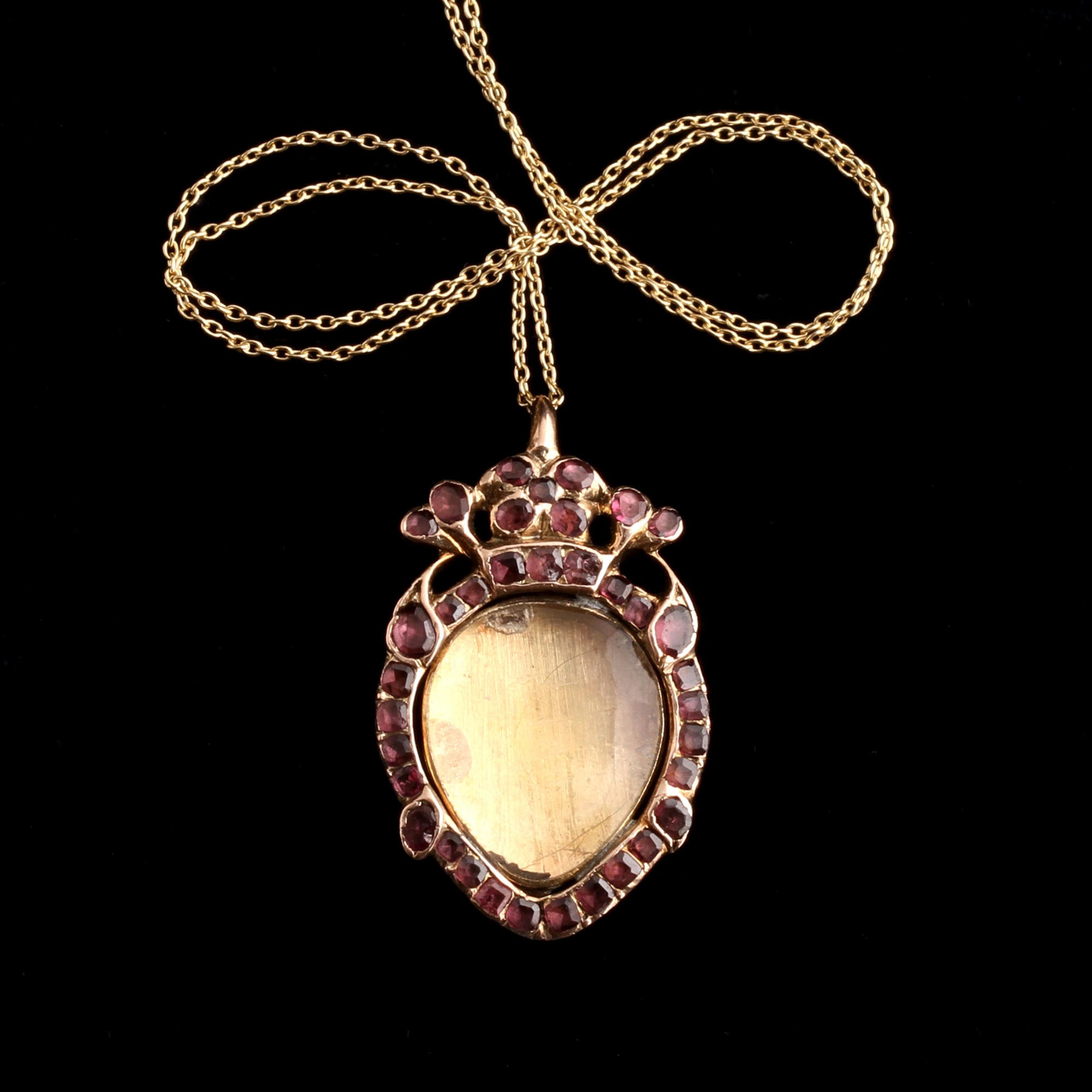 Georgian Floral Crown Garnet Heart Locket