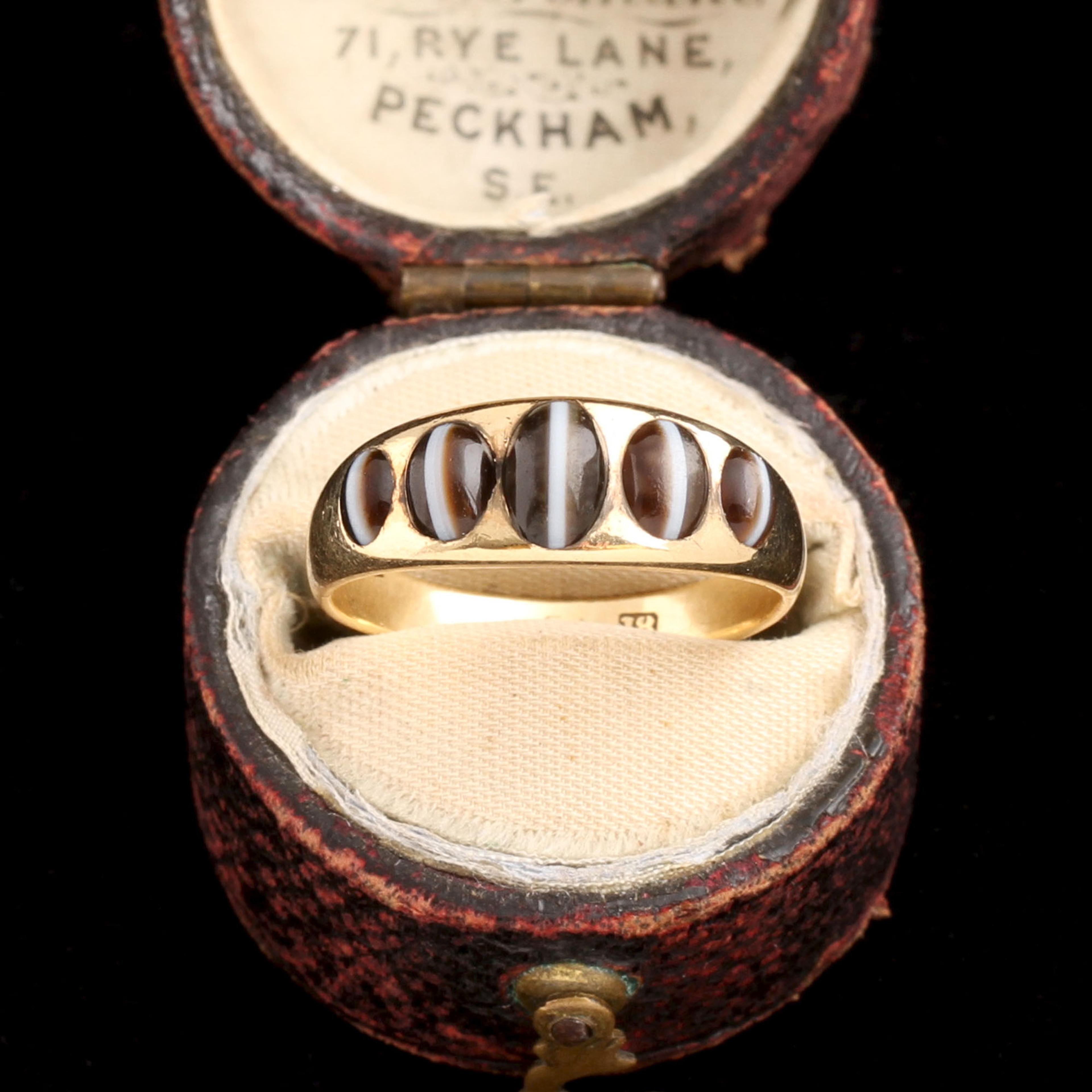 Victorian Banded Agate Five Stone Ring