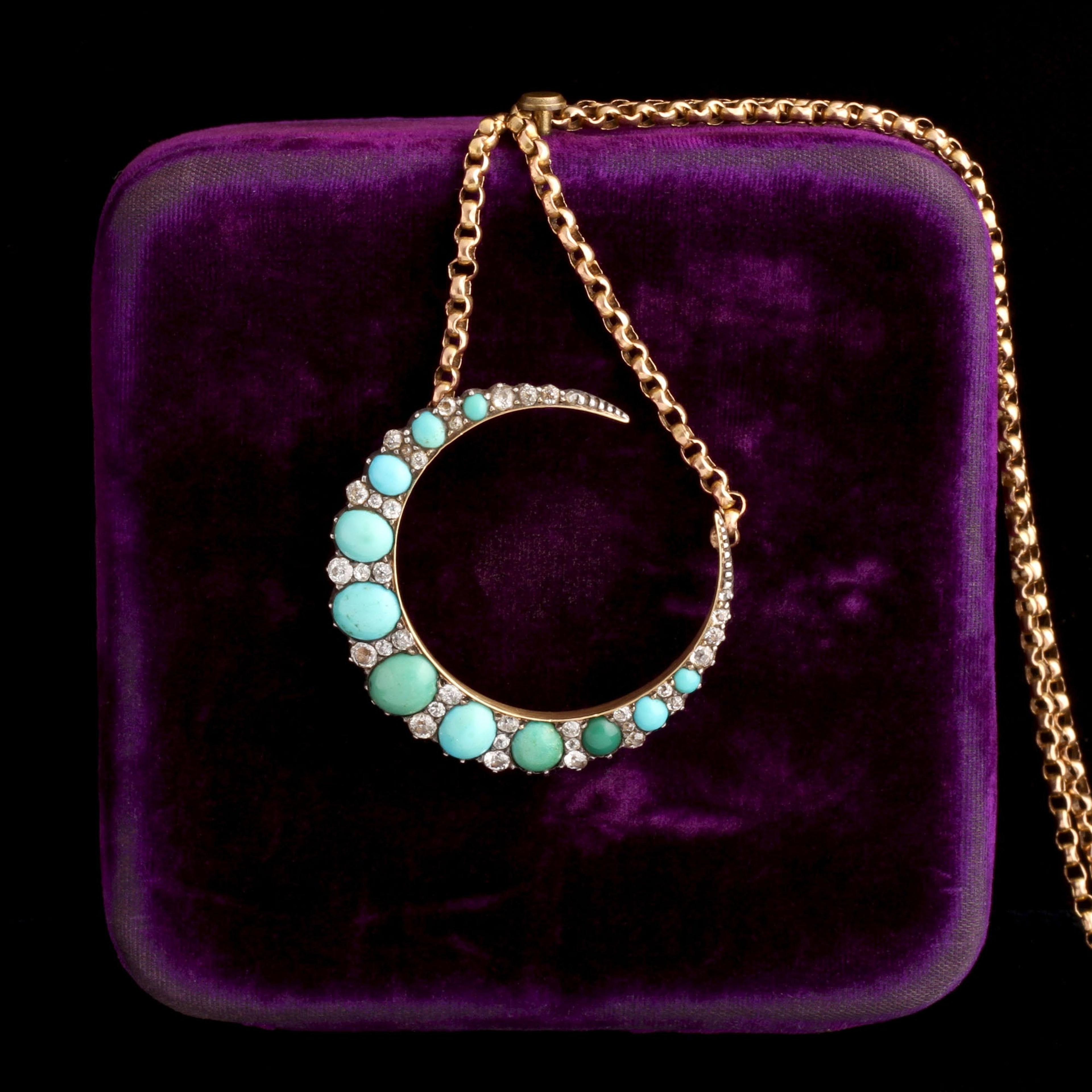 Victorian Turquoise & Diamond Crescent Necklace