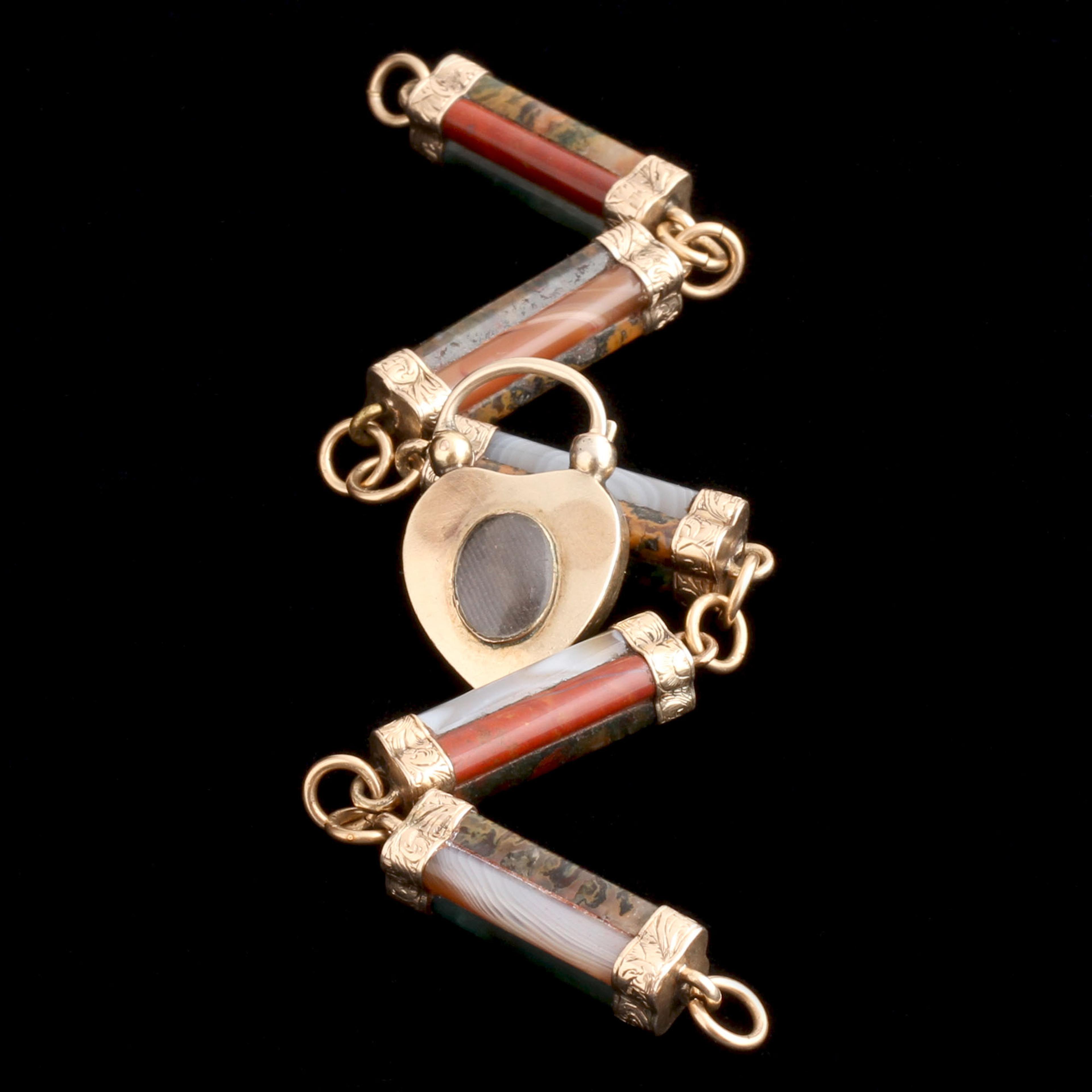 Victorian Scottish Agate Specimen Heart Padlock Bracelet