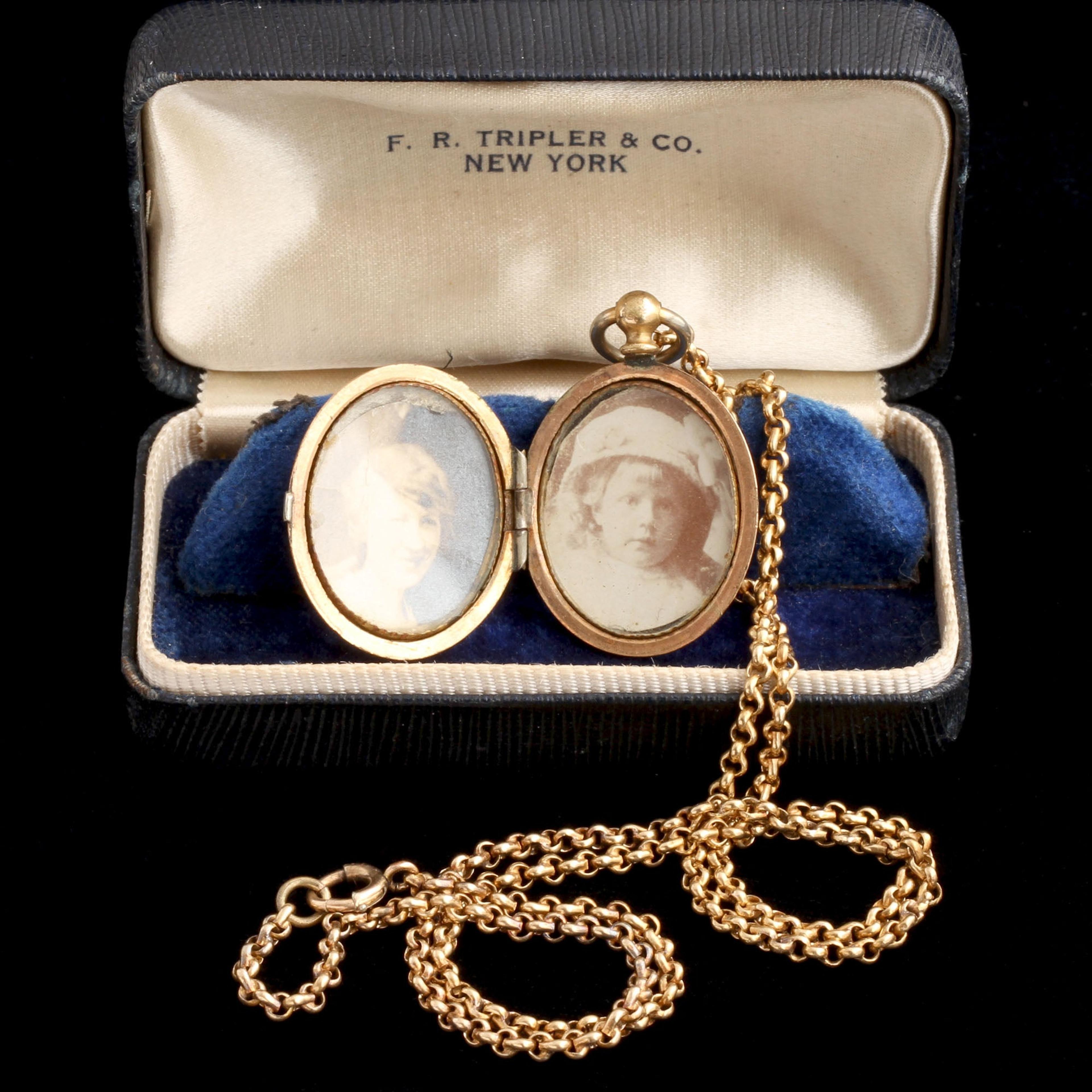 Detail of Oval Machined Locket with Antique Chain open