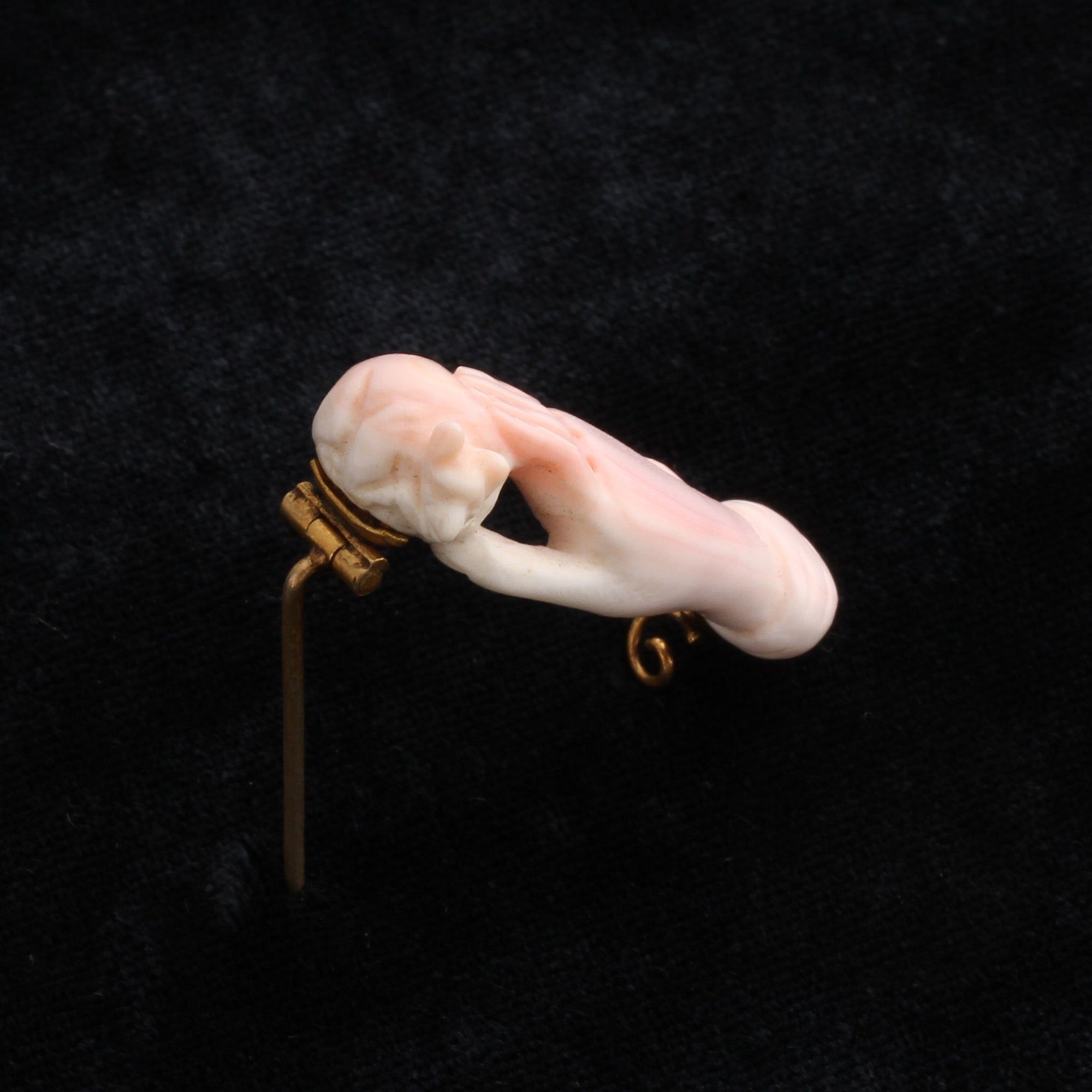 Victorian Hand with Mouse Coral Brooch