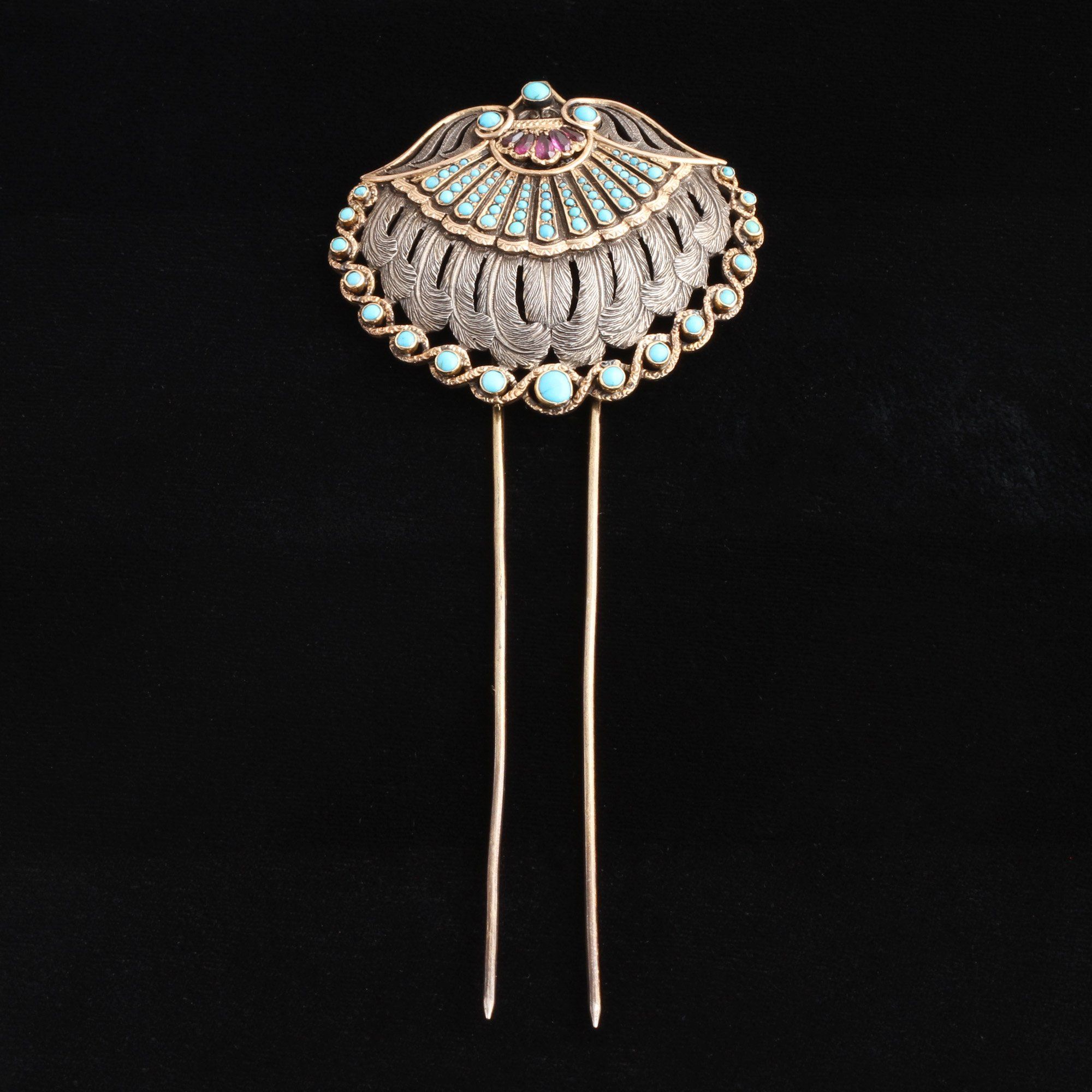 Art Nouveau Shell & Feather Hair Ornament
