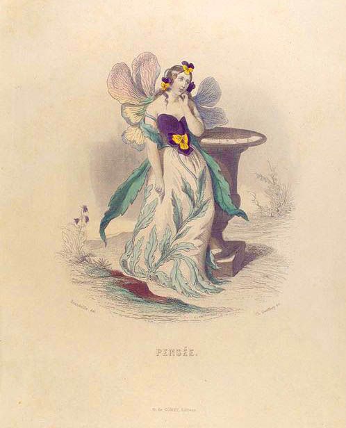 Illustration of “Pensée” from Fleurs Animées by J.J. Grandville, c. 1803-1847