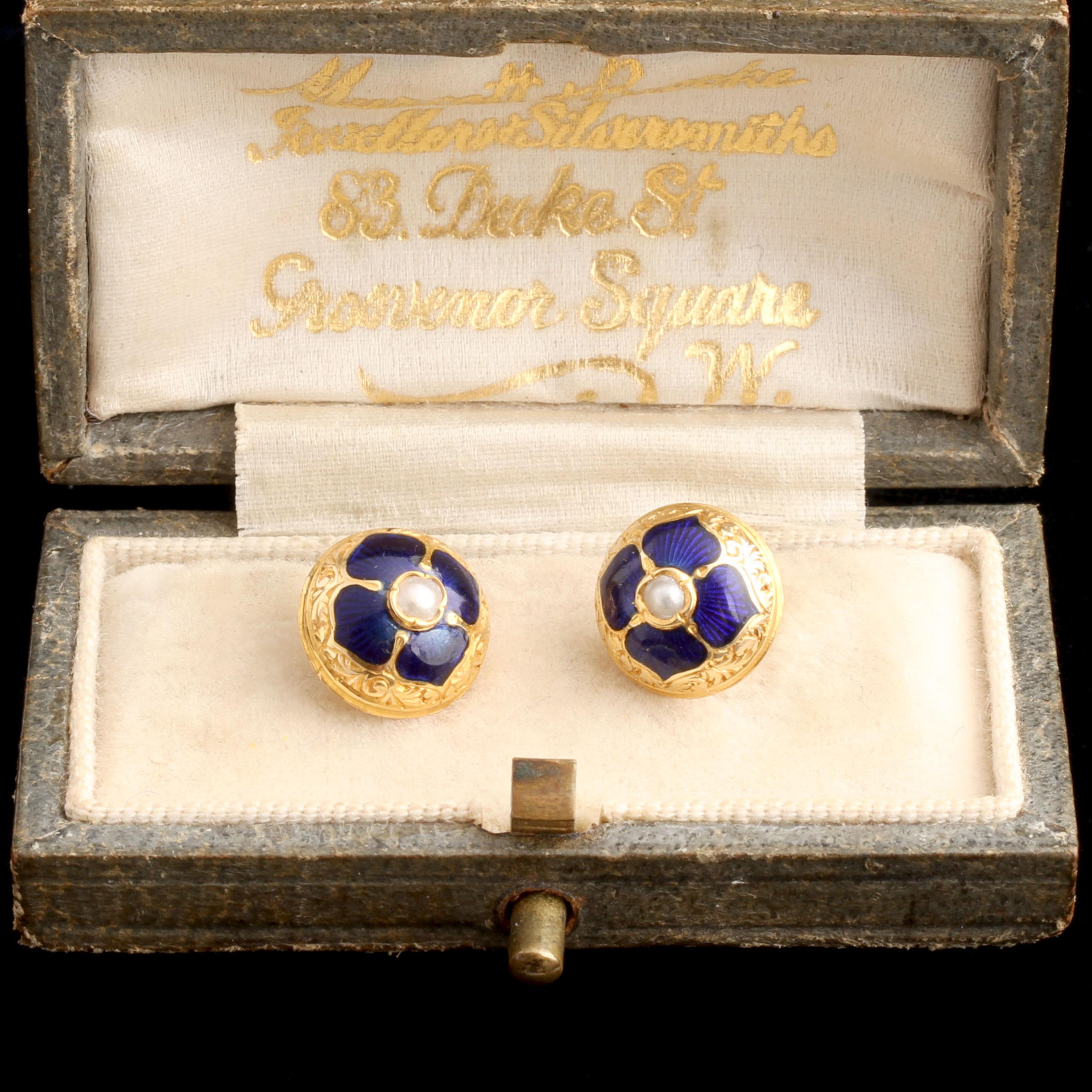 Edwardian Pearl & Enamel Quatrefoil Stud Earrings