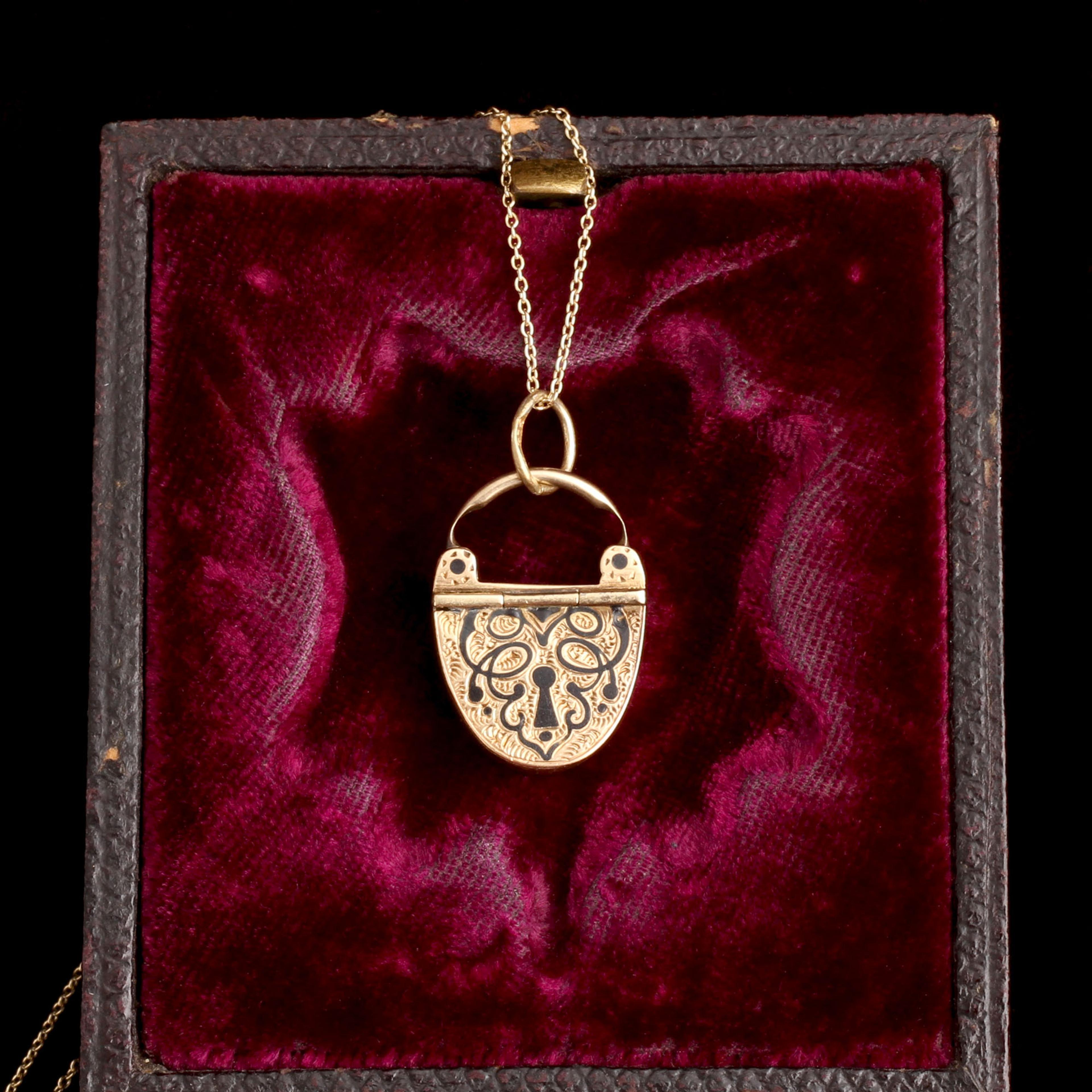 Victorian Gold & Enamel Padlock Locket Necklace