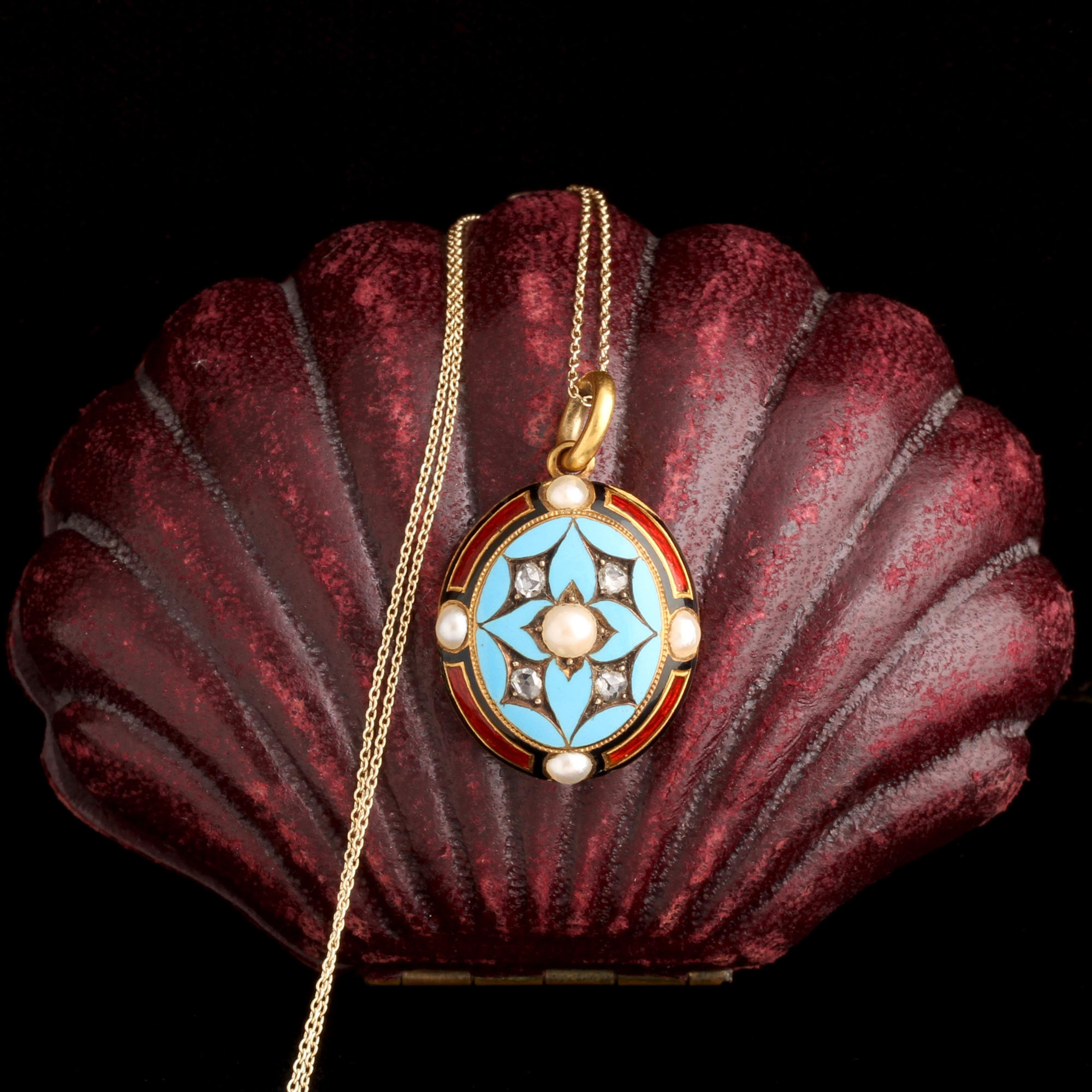 Victorian Enamel, Diamond & Pearl Locket