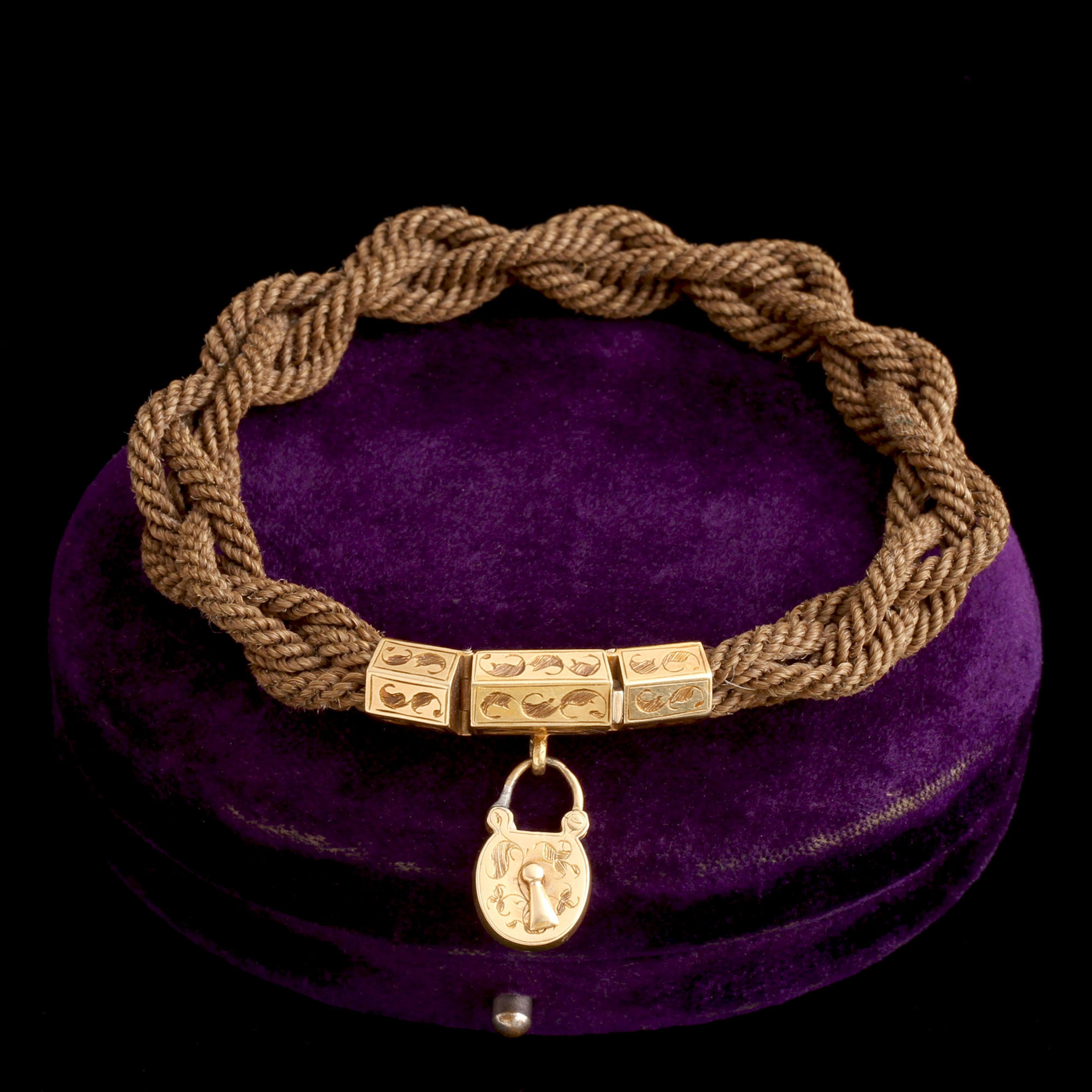 Detail of Mid Victorian Braided Hair Padlock Bracelet