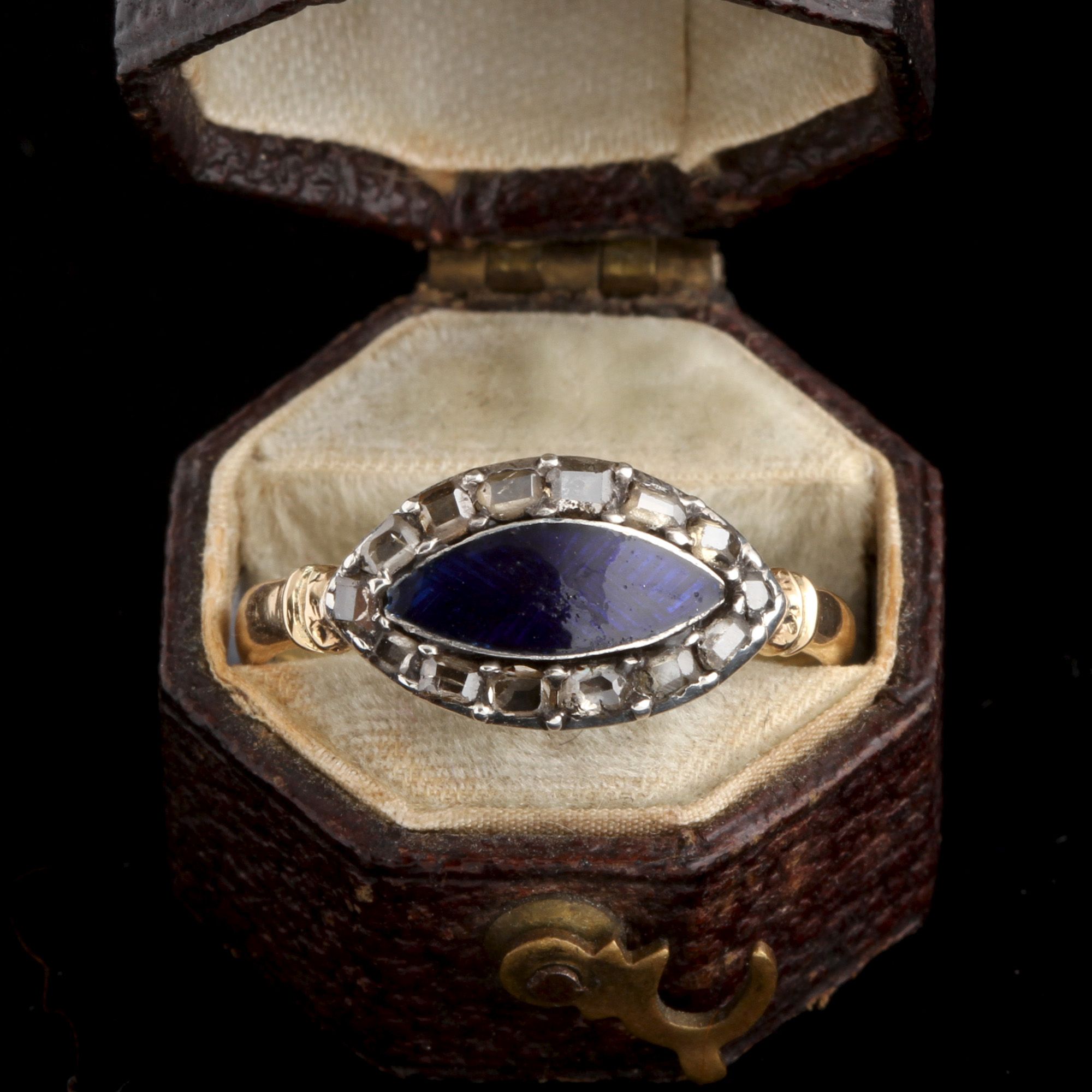 Georgian Table Cut Diamonds & Enamel Navette Ring
