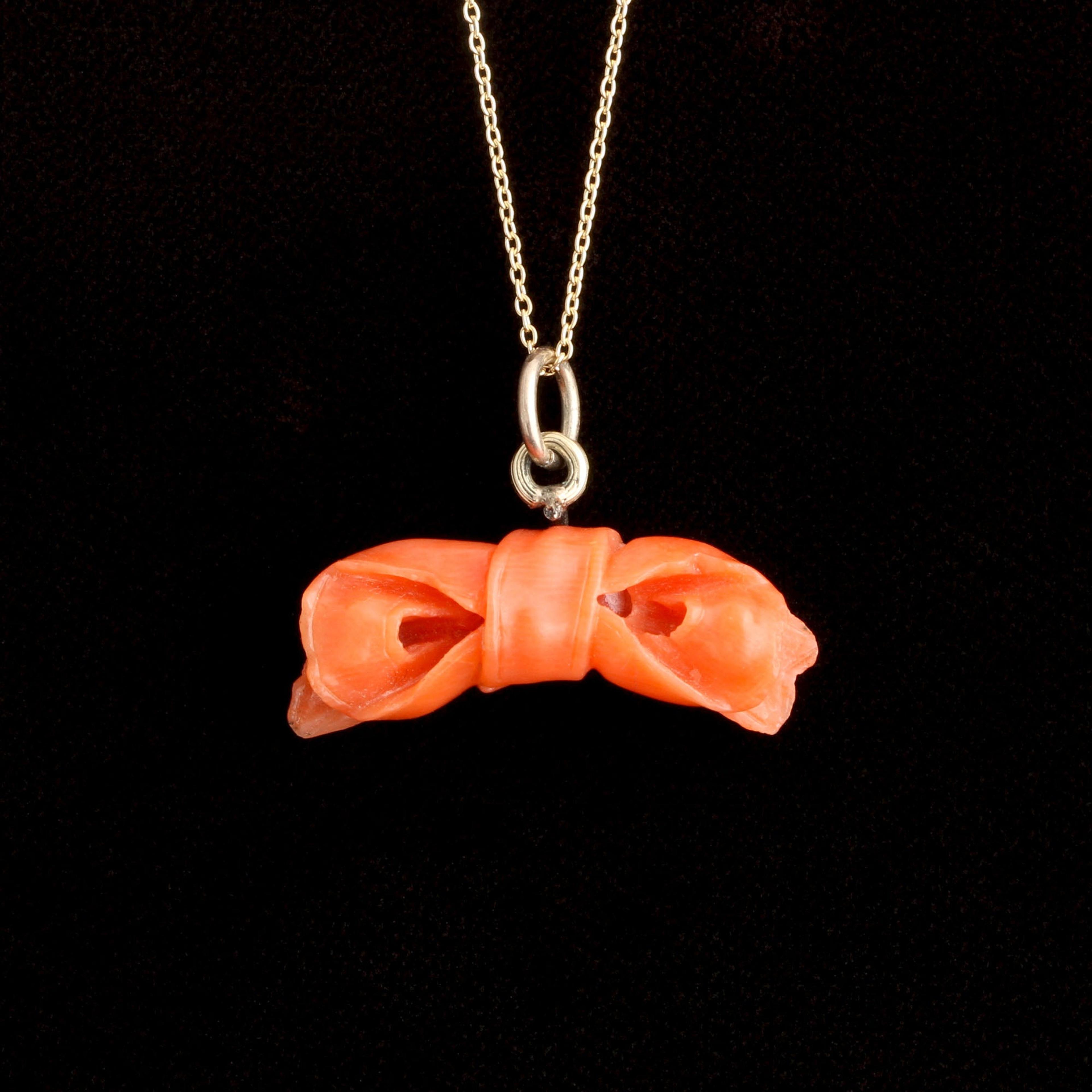 Detail of Mid Victorian Coral Bow Necklace