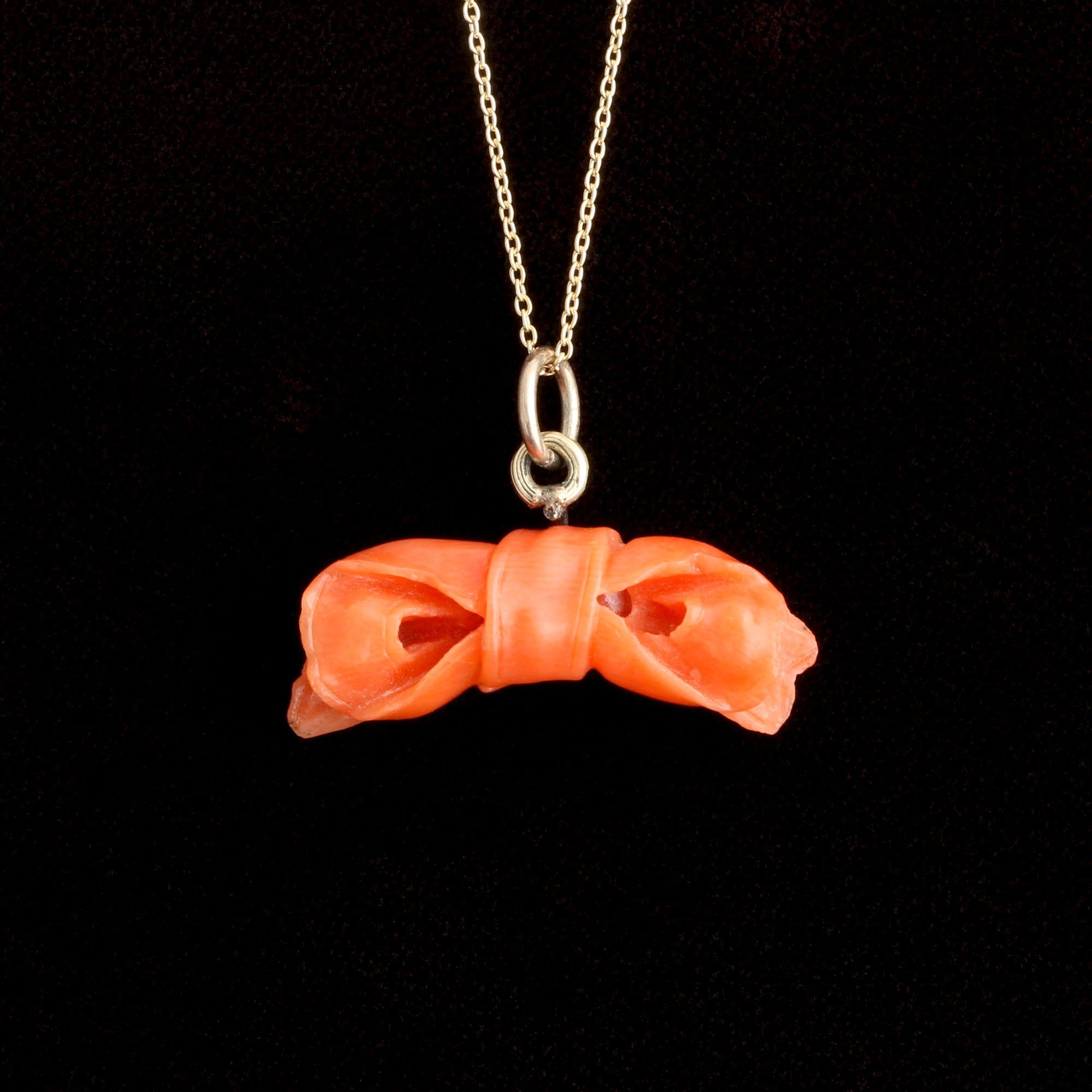 Mid Victorian Coral Bow Necklace