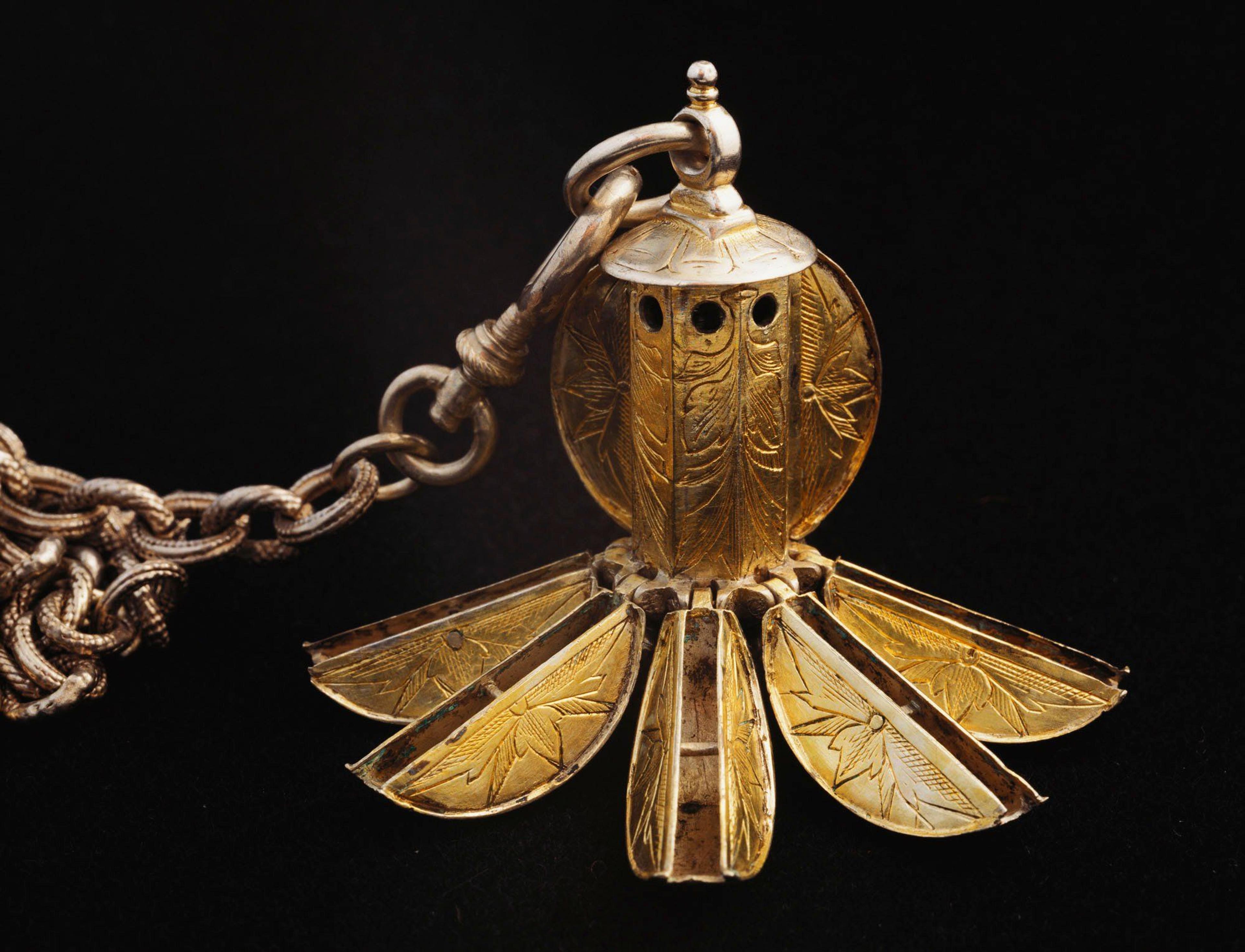The pomander is said to have belonged to Mary, Queen of Scots (1542-87).