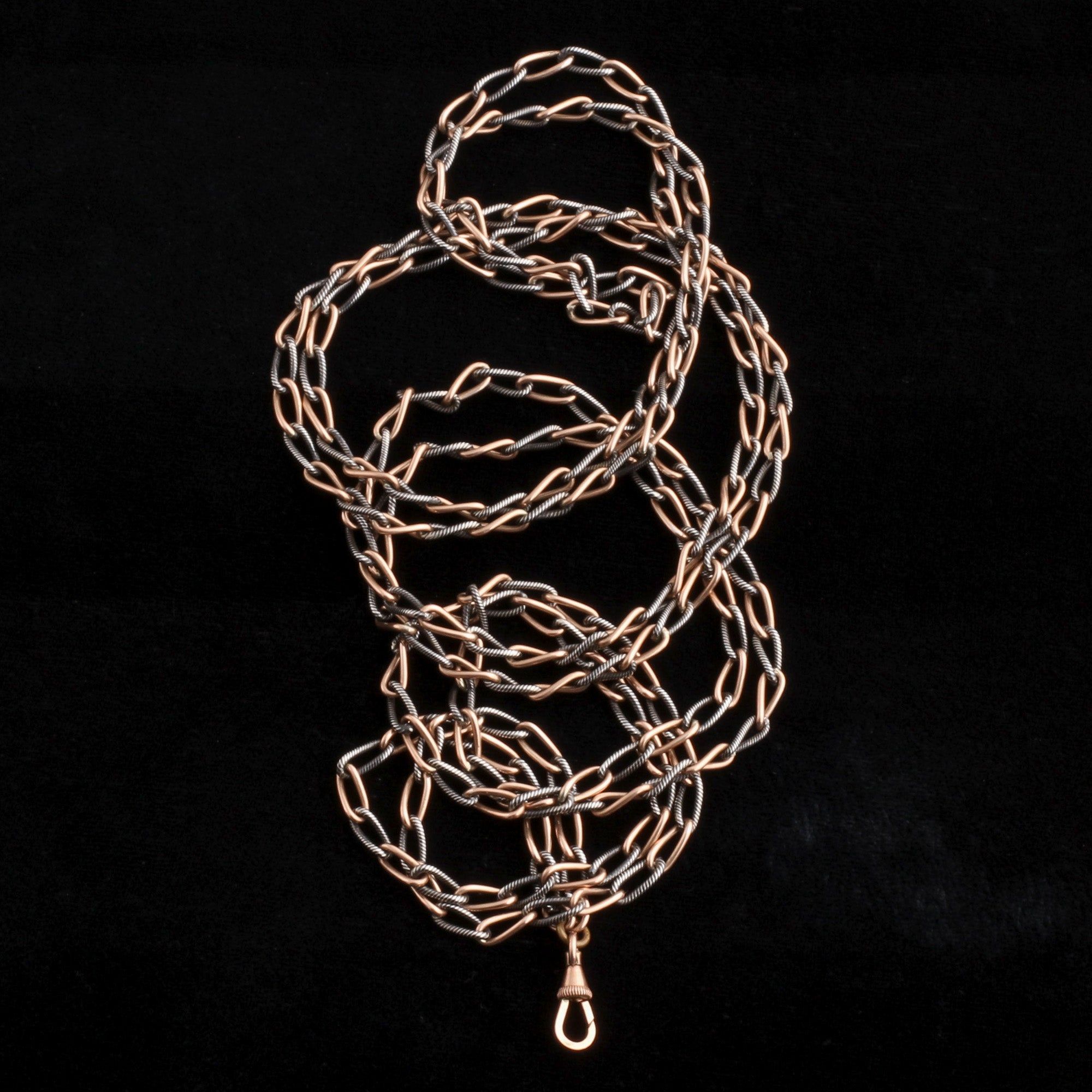 Victorian 57" Niello Silver & Gold Guard Chain