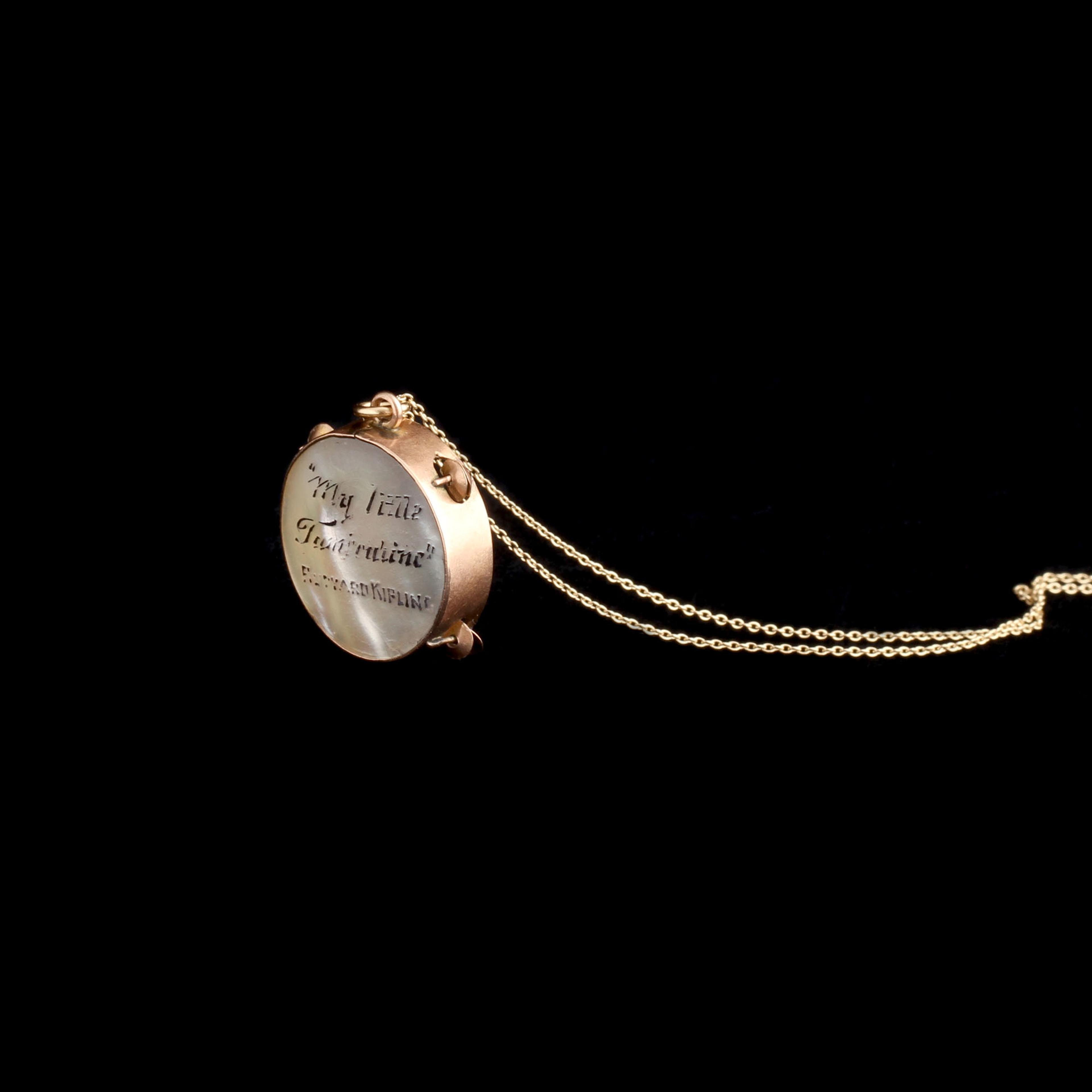Late Victorian "My Little Tambourine" Charm Necklace