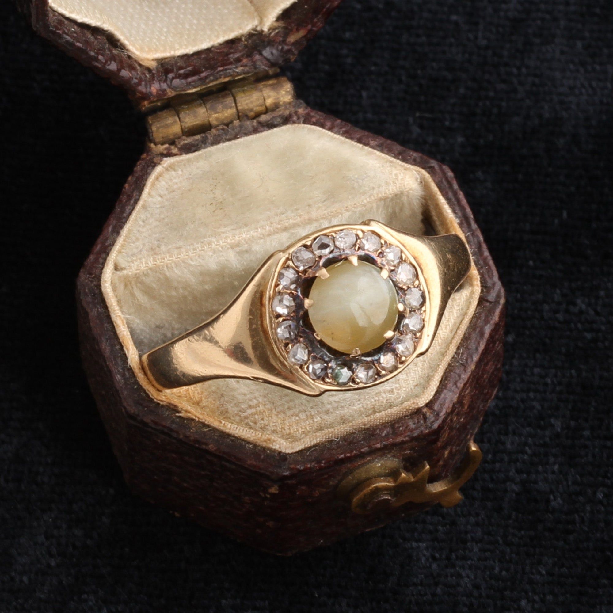 Victorian Cat's Eye Chrysoberyl & Rose Cut Diamond Cluster Ring