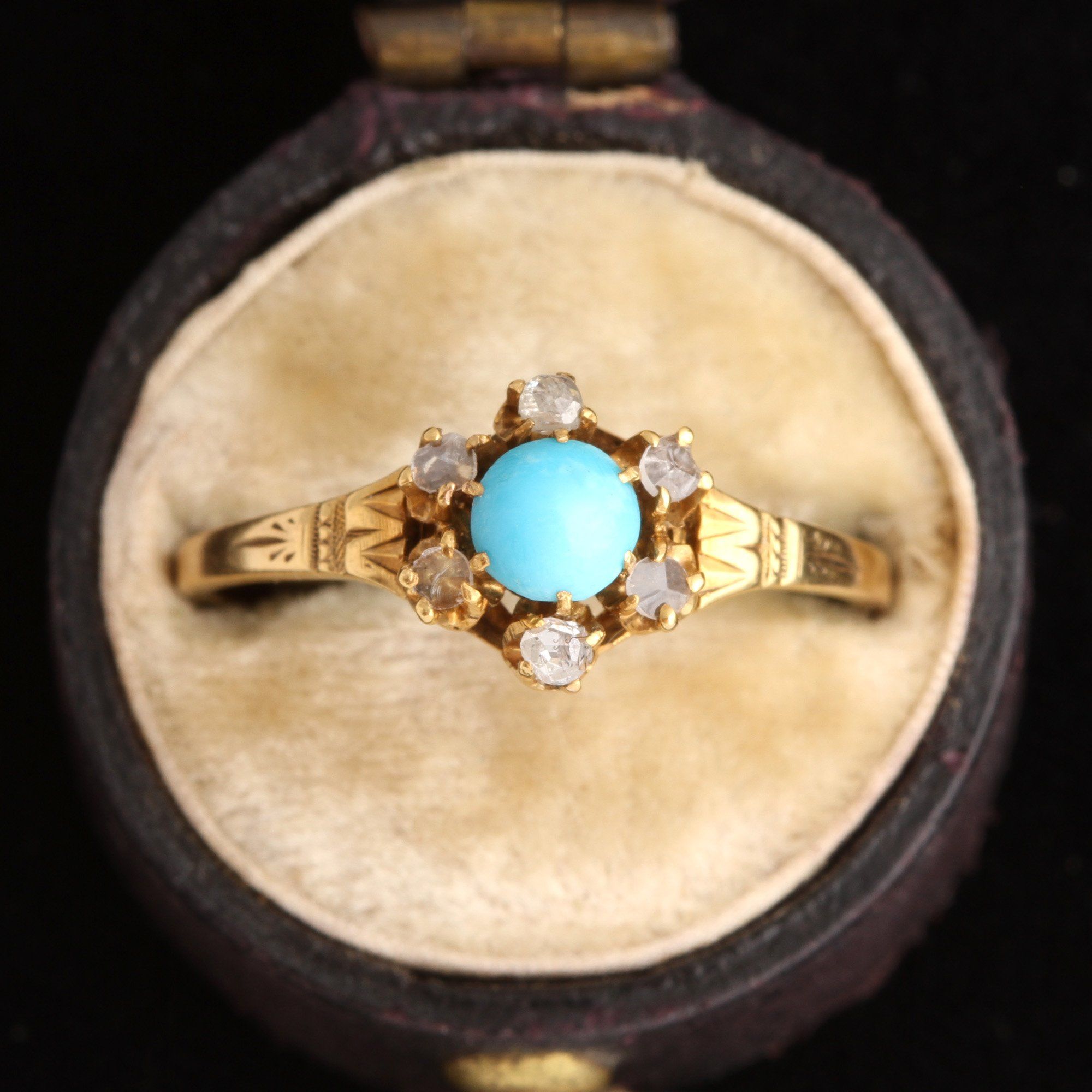 Victorian Turquoise & Rose Cut Diamond Cluster Ring