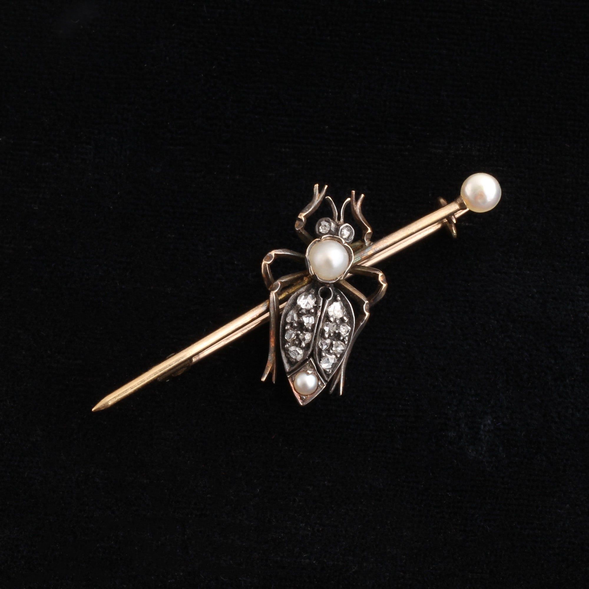 Victorian Diamond & Pearl Insect Brooch