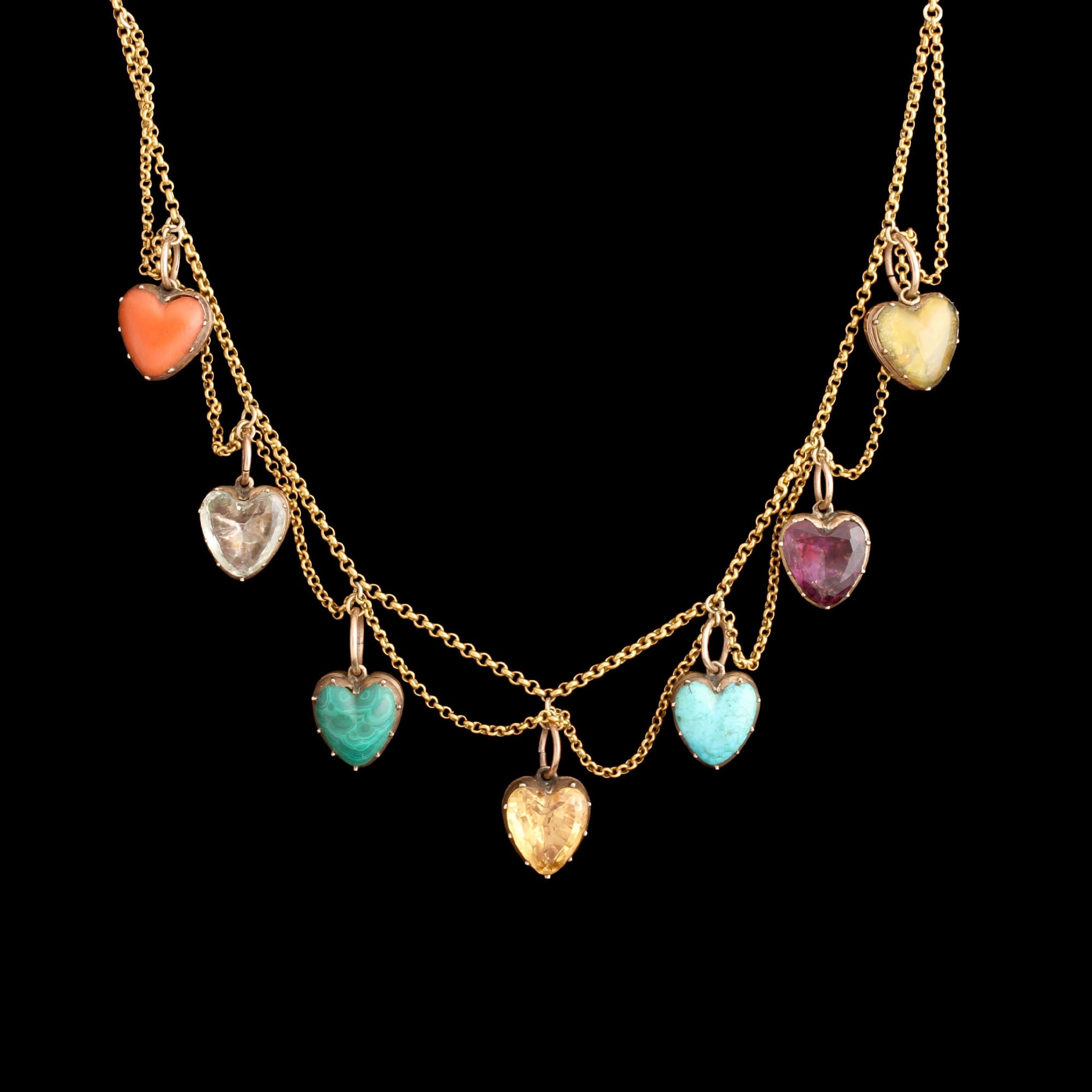 Victorian Harlequin Heart Lockets Swag Necklace