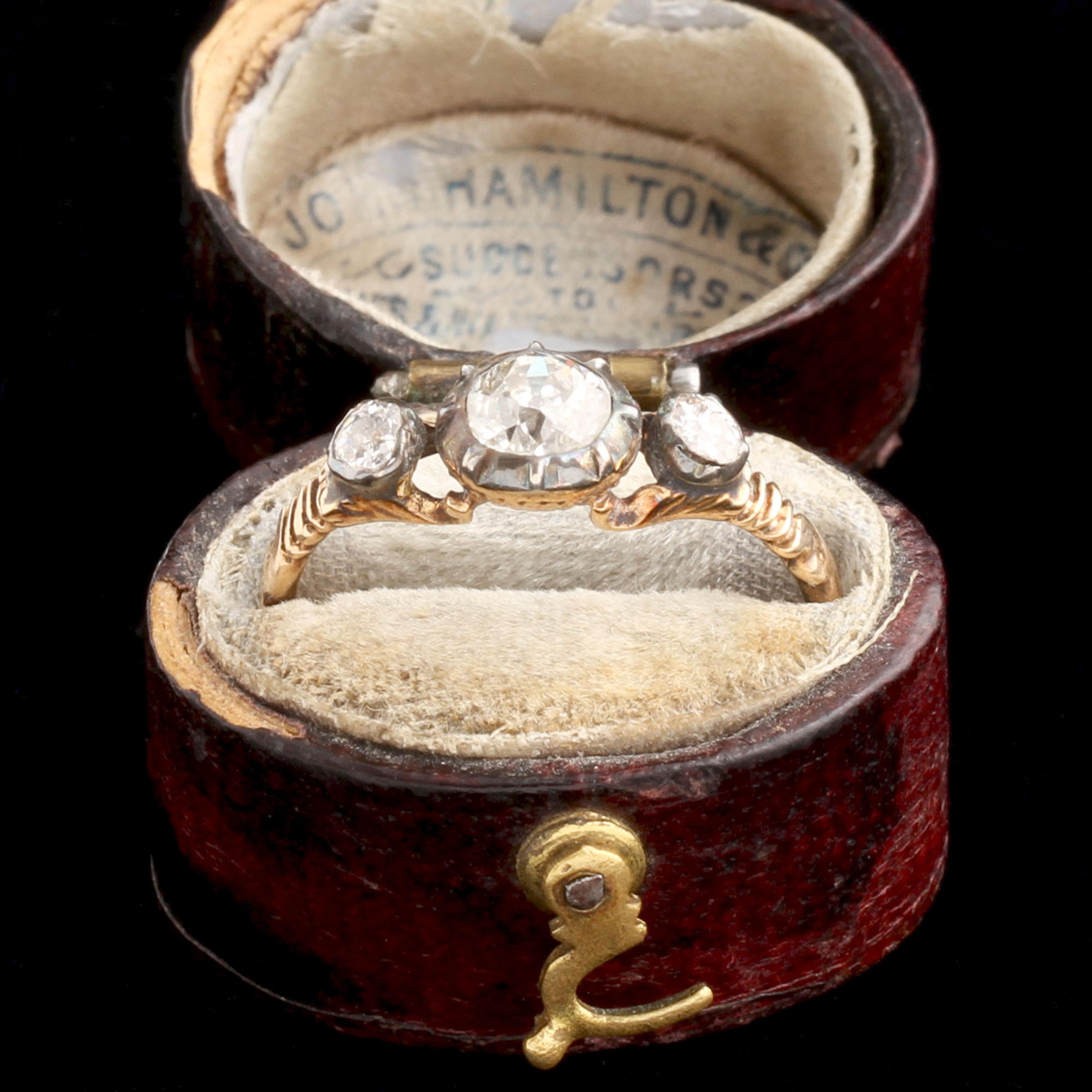 Detail of Georgian Old Cut Diamond Trilogy Ring